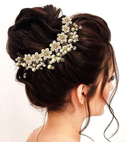 Elegant Pearl Hair Bun Pins for Women - Stylish Artificial Flower Hair Accessories for Bridal, Wedding, Anniversary & Party Events - Perfect for Special Occasions & Everyday Wear