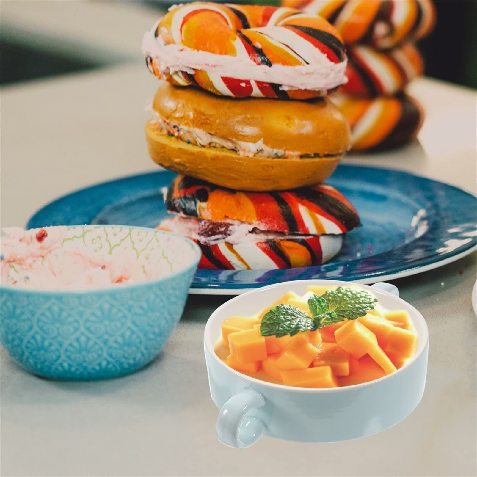 Premium Hemoton Double Handle Soup Bowl - Microwave & Dishwasher Safe Ceramic Serving Dish for Rice, Dessert, Pudding | Ideal for Restaurants, Home Kitchens & Entertaining