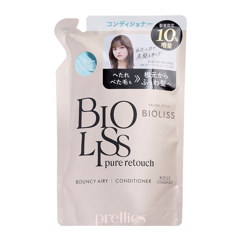 KOSE Bioliss Pure Retouch Bouncy Airy Conditioner Refill 12.6oz (374ml) - Lightweight Hydrating Hair Treatment for Damaged Hair - Perfect for Daily Use at Home or Salon