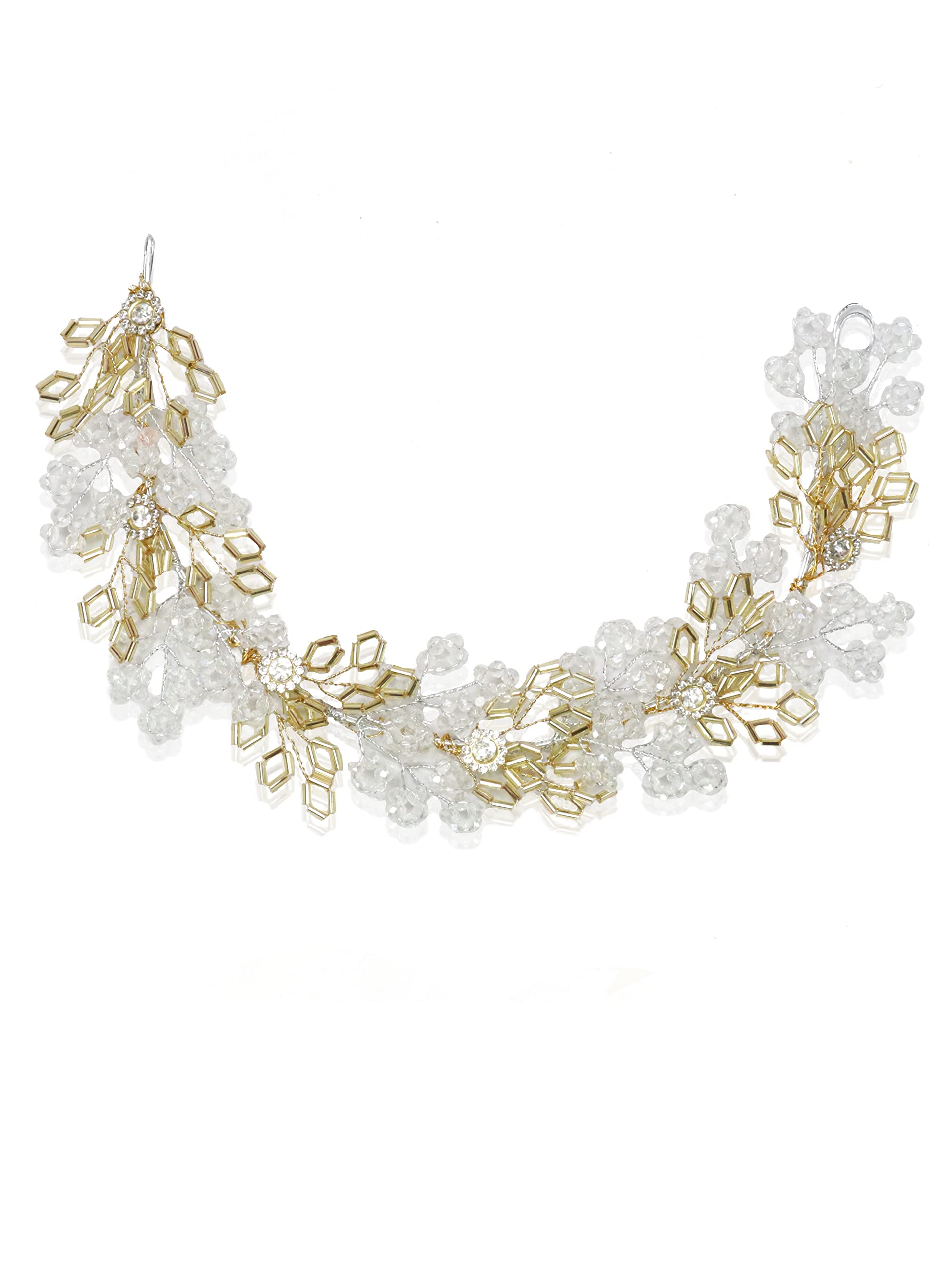 FIMBUL Crystals Golden Hair Veni Headpiece - Elegant Bridal Headdress for Women & Girls - Perfect for Weddings, Prom, Pageants & Special Occasions