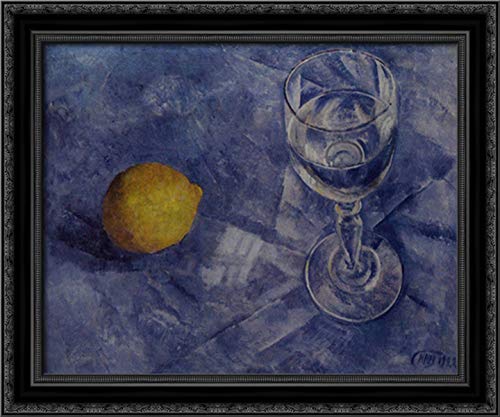 Kuzma Petrov Vodkin Black Ornate Wood Framed Canvas Art - 24x20 Glass and Lemon Still Life Painting - Perfect for Living Room, Bedroom, or Office Wall Decor