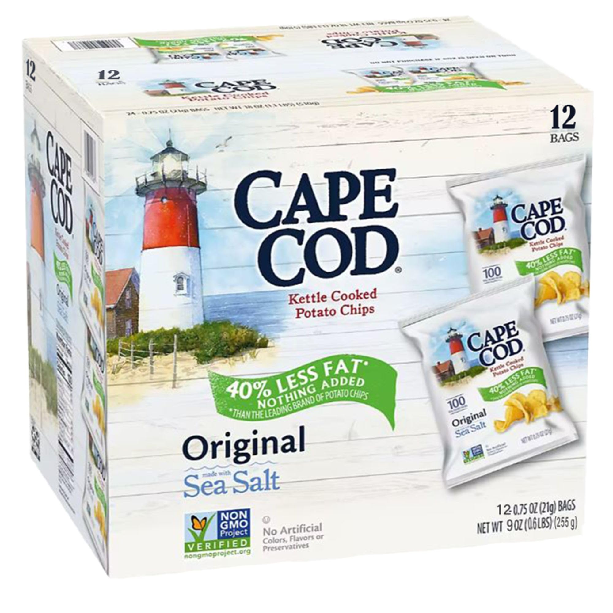 Cape Cod Original Kettle Cooked Potato Chips - 40% Less Fat, 12 Count (0.75 Oz Bags) - Healthy Organic Snacks for Adults - Perfect for Lunch Boxes, Office Snacks & Road Trips