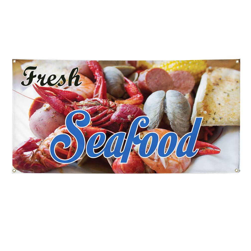 Premium Vinyl Banner - 48x96 Inches with 8 Grommets | Weatherproof Outdoor Advertising Sign for Fresh Seafood, Food & Beverage, Industrial Yard | Durable Orange Vinyl for Restaurants, Markets & Outdoor Events