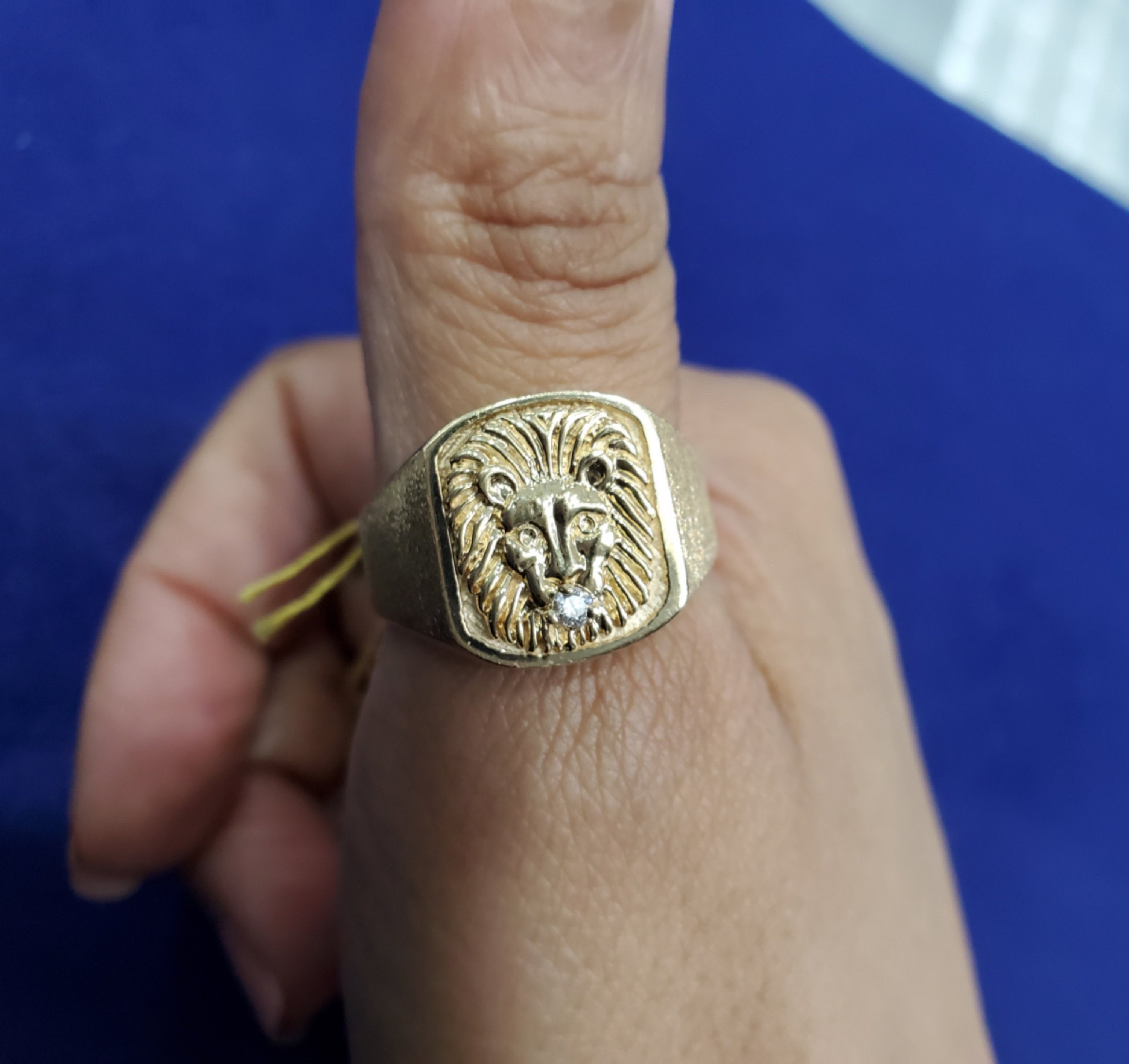 Lions Head Diamond Ring for Women - 14K Gold Plated, Brushed Satin Finish - Elegant Jewelry Gift for Anniversary, Engagement, or Special Occasions