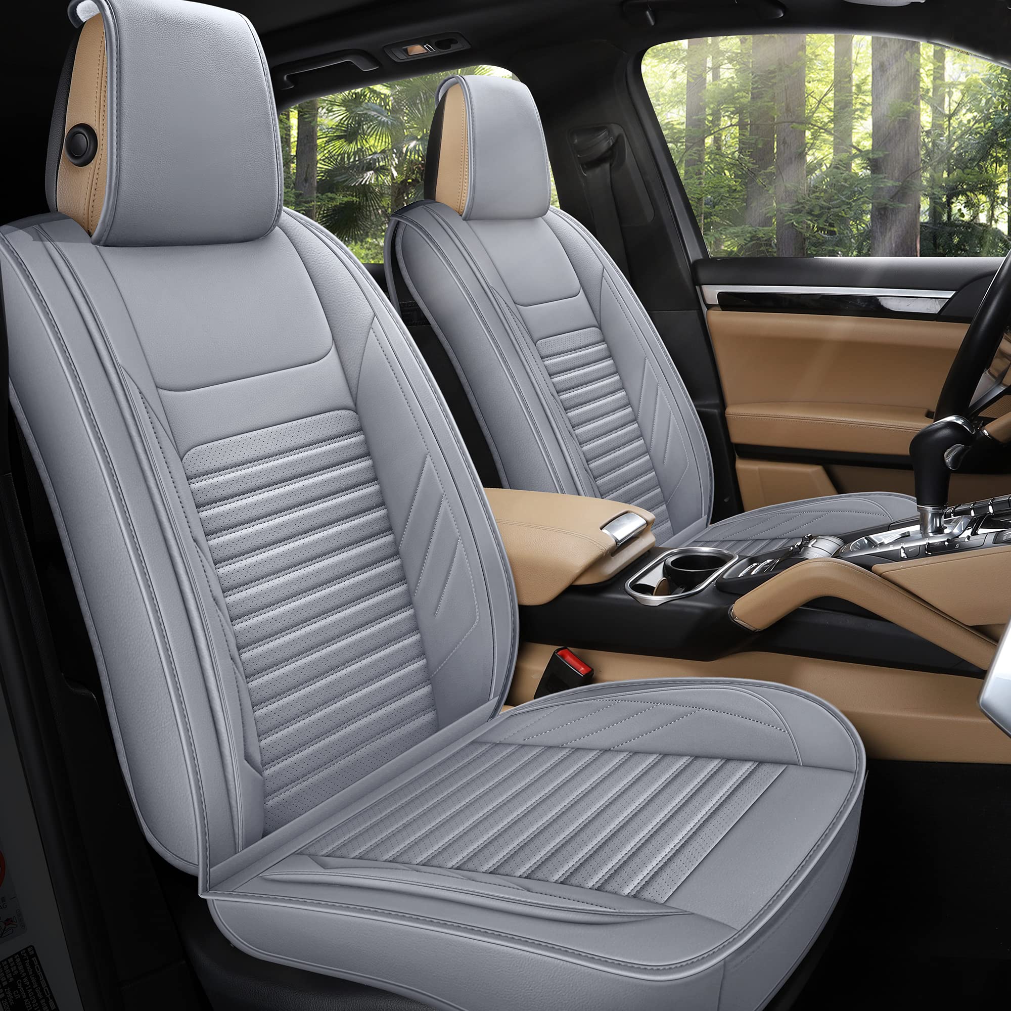 Premium AOOG Leather Car Seat Covers - Universal Fit Leatherette Auto Seat Protectors for Cars, SUVs & Trucks | Non-Slip Vehicle Interior Accessories (Full Set, Gray) | Perfect for Daily Commute, Road Trips & Family Protection