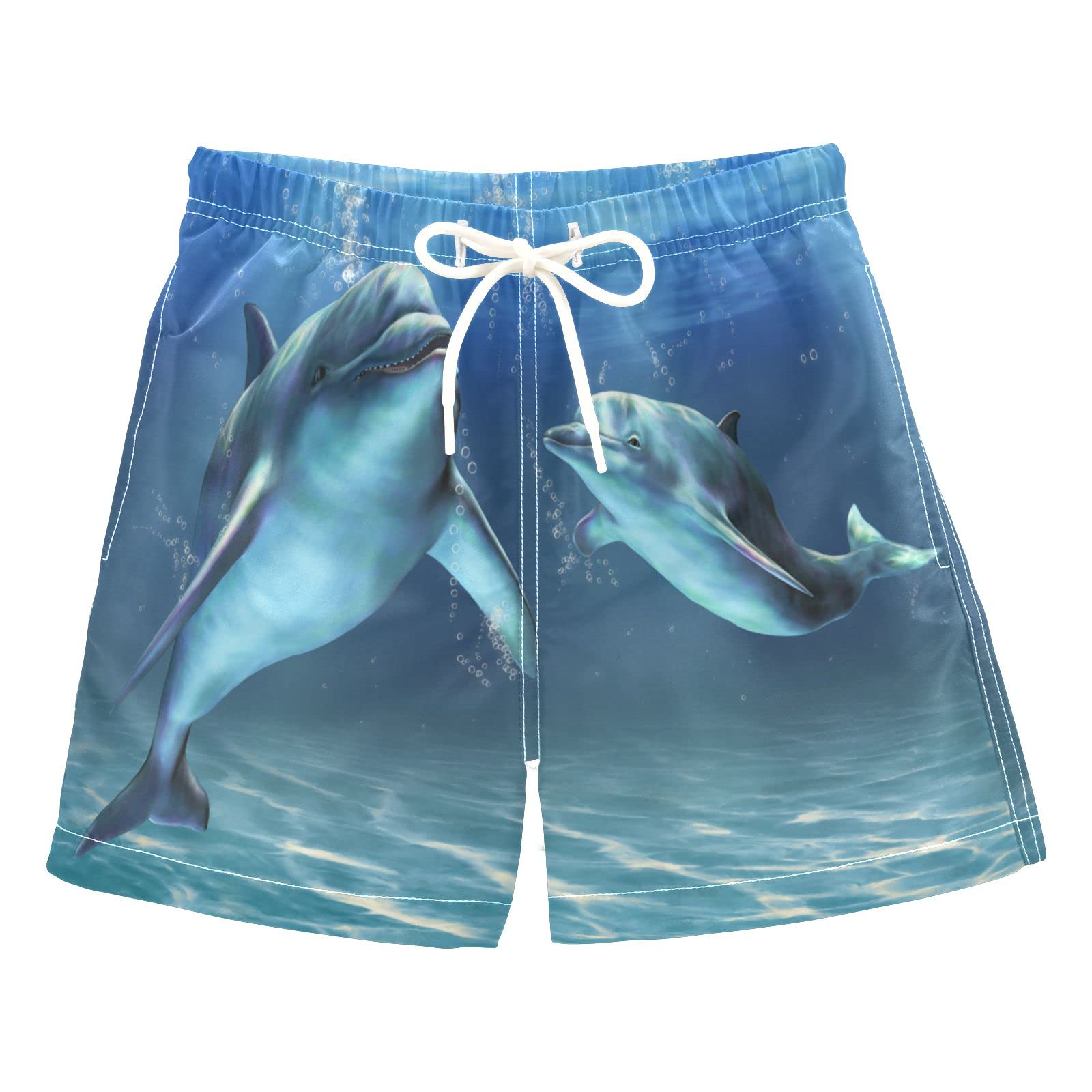 Boys Swim Trunks with Dolphin Print - Quick Dry Board Shorts for Swimming, Surfing & Beach Activities - Hawaii Vacation Essentials for Kids & Teens