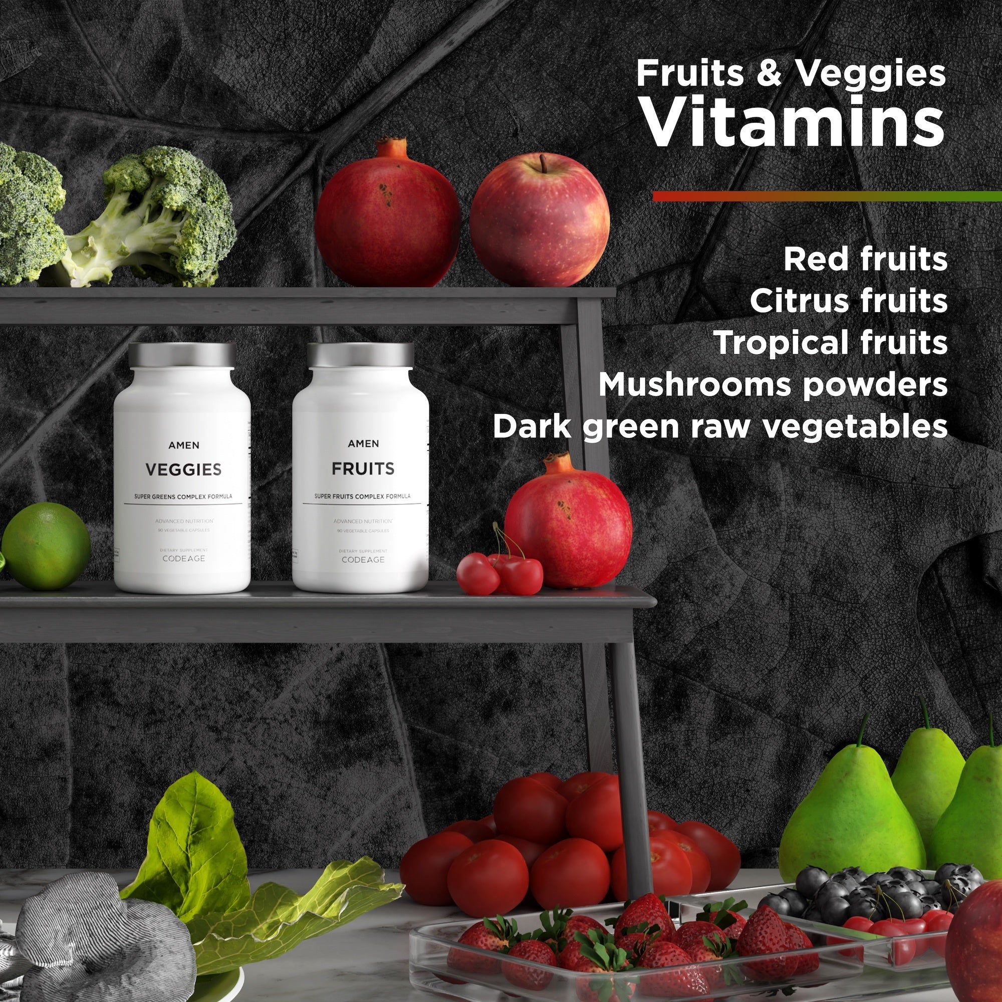 Codeage Amen Fruits & Veggies Multivitamin Supplement Bundle - Daily Immune Support & Energy Boost for Men & Women - Perfect for Busy Lifestyles & Active Adults