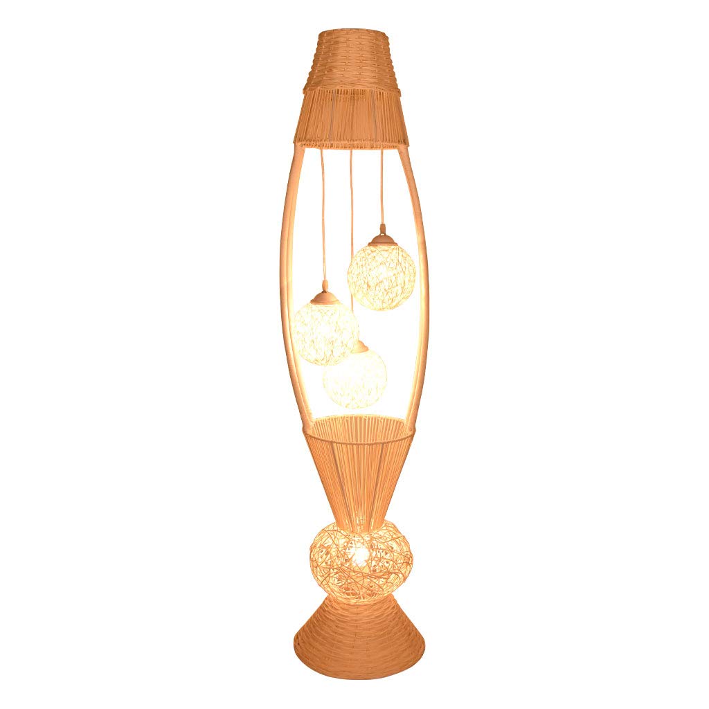 Bamboo Rattan Fish Floor Lamp - 4 Bulb Wooden Standing Light with Dangling Ball Shade, Asian Style Decorative Lighting for Living Room, Bedroom, Hotel & Restaurant | Perfect for Ambient Lighting, Home Decor & Zen Atmosphere