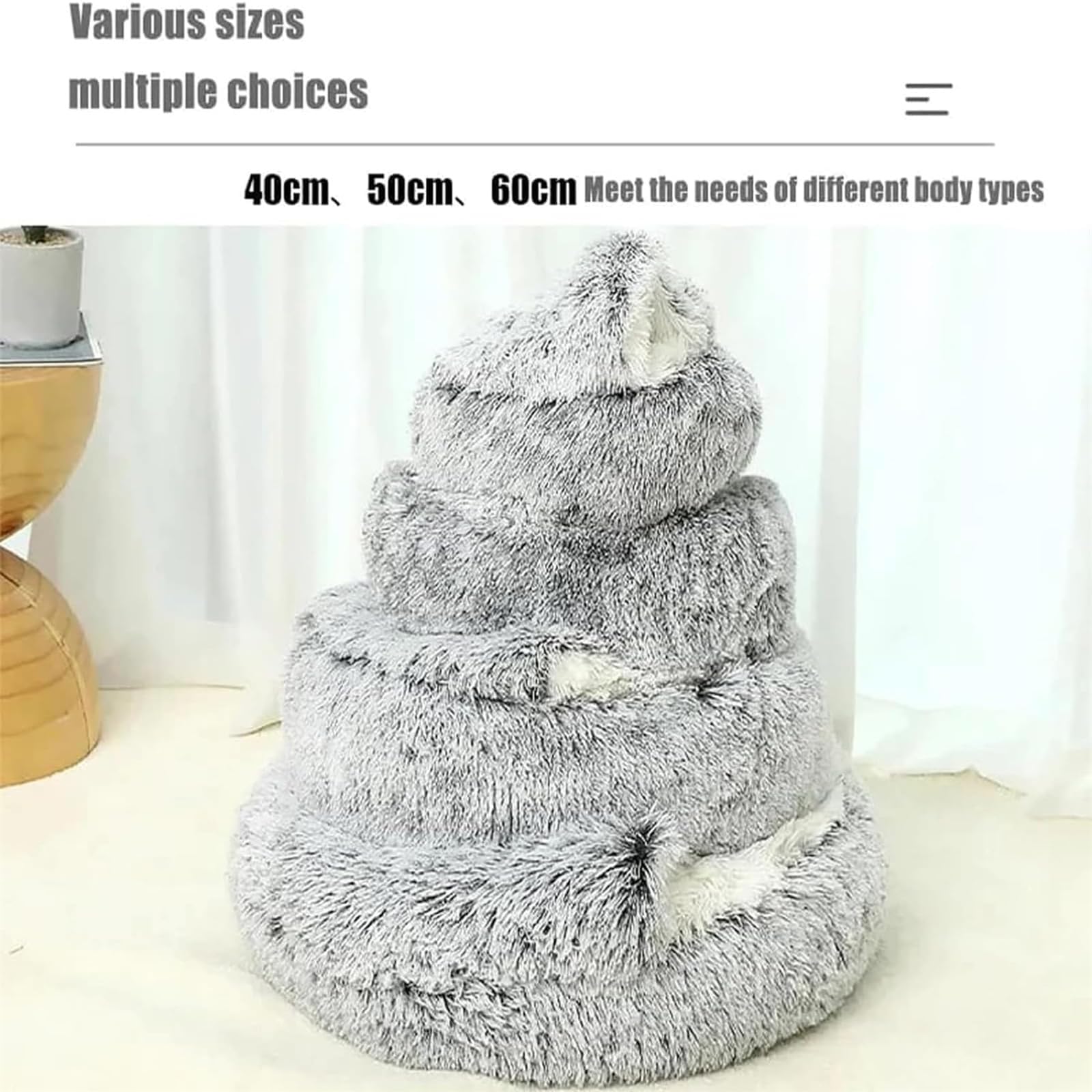 Cozy Cat Nest Bed with Removable Cover - Soft & Warm Pet Bed for Small Cats & Dogs (Grey, Large 50cm) - Perfect for Indoor Lounging & Nap Time