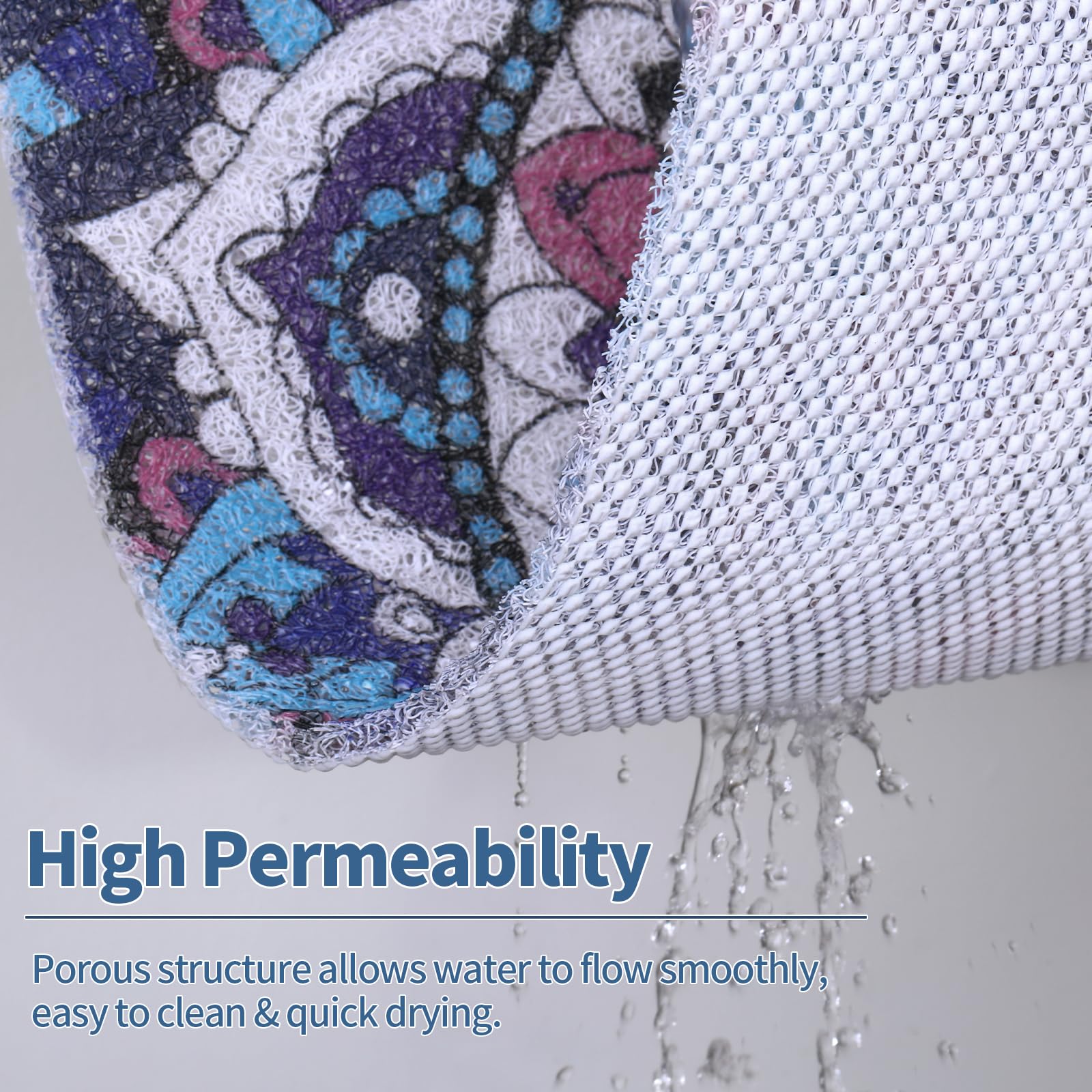 Non-Slip Square Shower Mat with Drain Hole | PVC Loofah Bath Mat for Shower Stall | Secure Anti-Skid Bathroom Floor Mat | Perfect for Small Showers, Bathtubs & Wet Rooms | Boho Style Home Decor