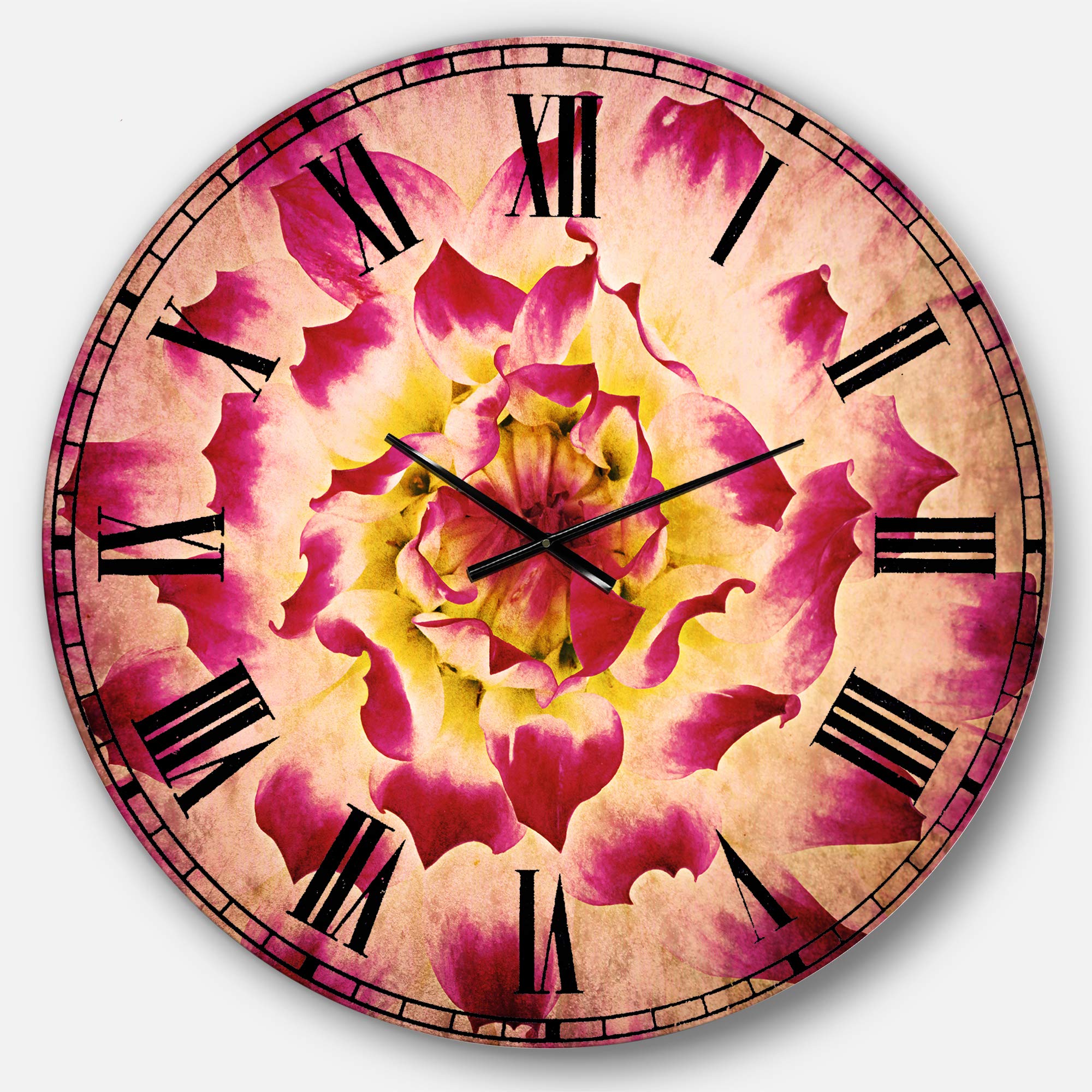 DesignArt 'Smooth White Rose Flower Petals' Floral Large Wall Clock - 29x29 Inches - Elegant Home Decor for Living Room, Bedroom & Office