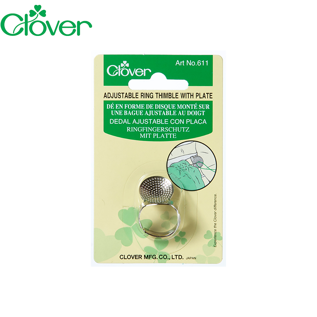 Clover Adjustable Ring Thimble with Plate - Comfortable Sewing Thimble for Quilting, Embroidery & Hand Stitching - Perfect for Tailors & Crafters