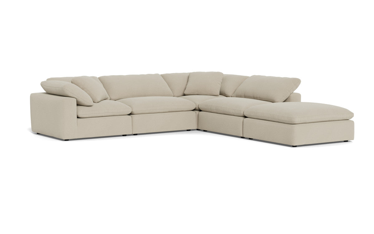 Fluffy 4-Piece Sectional Sofa with Ottoman - Modern L-Shaped Couch Set for Living Room, Family Room & Small Spaces - Soft Fabric Upholstery, Comfortable Seating for Relaxing & Entertaining