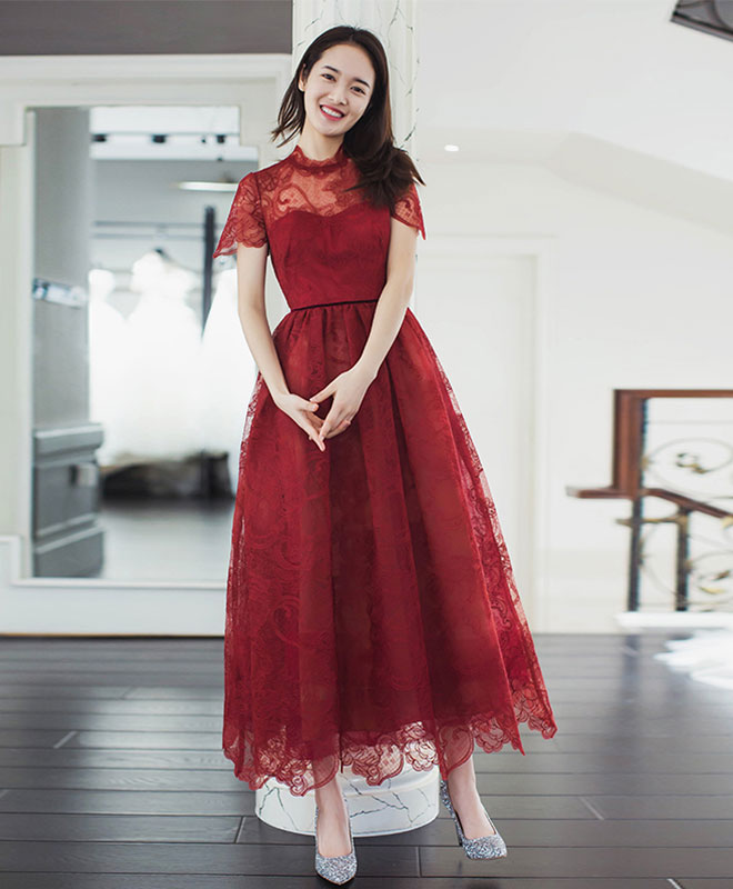 Burgundy Lace Short Prom Dress for Women - Elegant Burgundy Evening Gown for Homecoming, Cocktail Party & Special Occasions