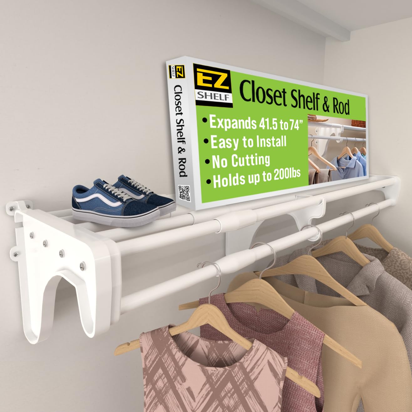 EZ Shelf - Expandable Closet Organizer with Hanging Rod (41.5