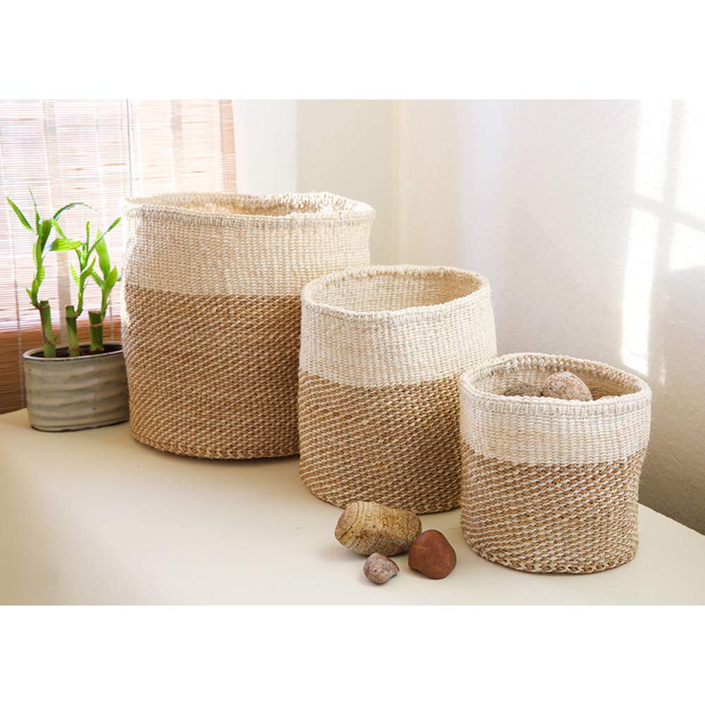 Handwoven Sisal Baskets Set of 3 - Beige & Cream for Home Decor
