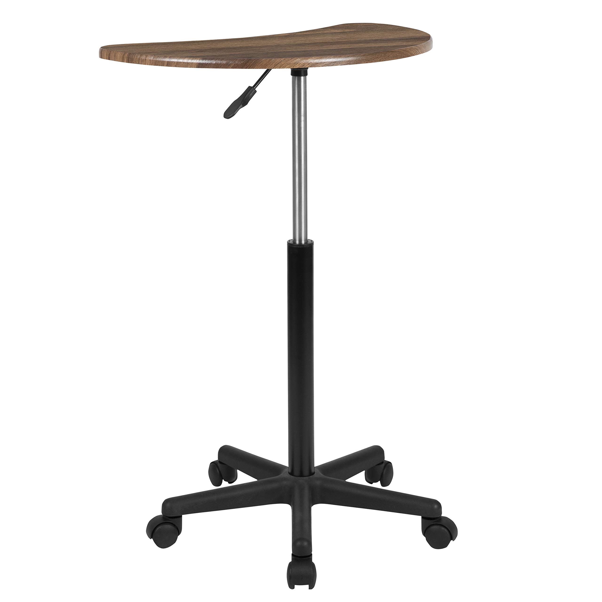 EMMA + OLIVER Rustic Walnut Adjustable Height Mobile Laptop Desk - Portable Rolling Standing Computer Workstation for Home Office & Small Spaces