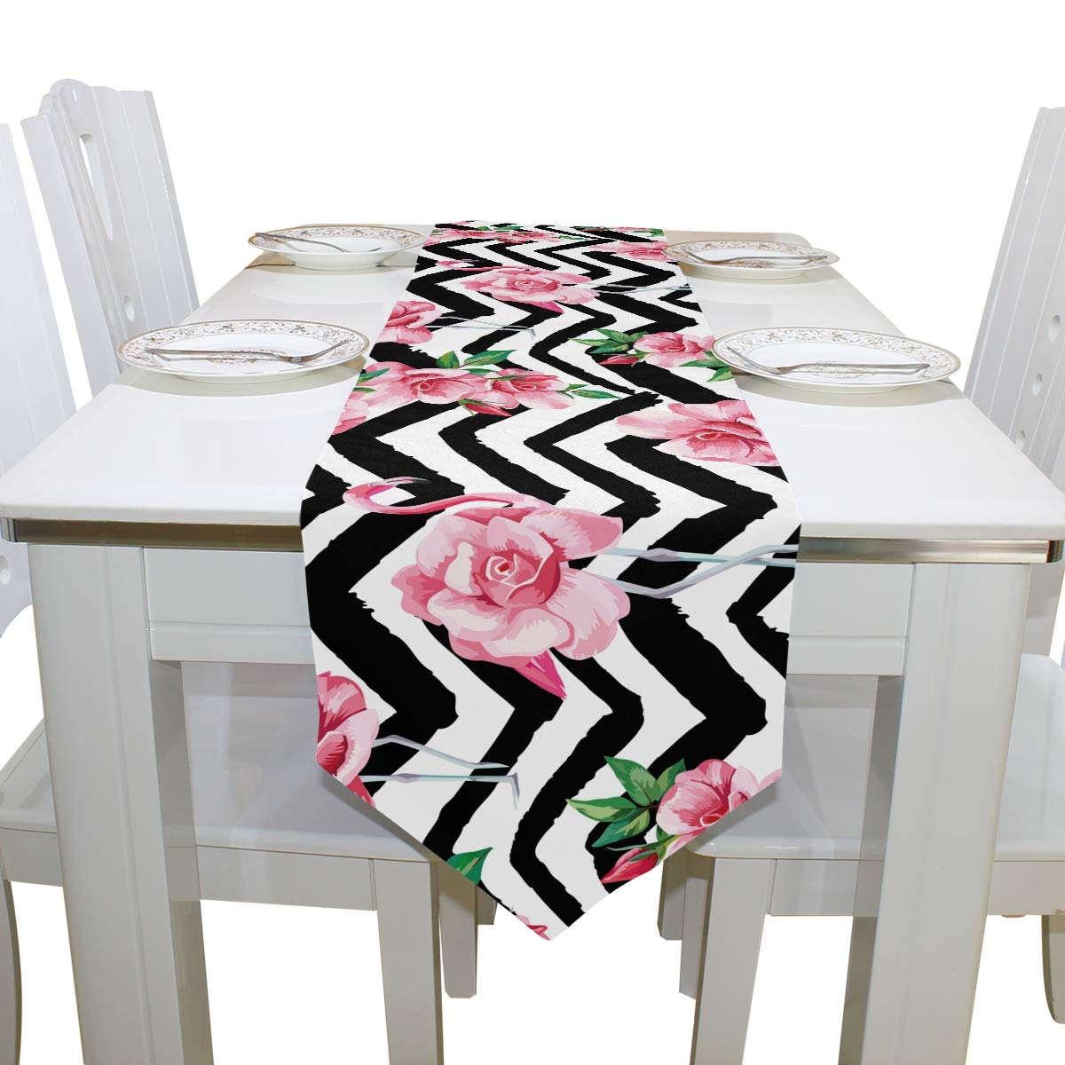 Pink Flamingo Table Runner - Striped Polyester Decor for Parties & Dinners