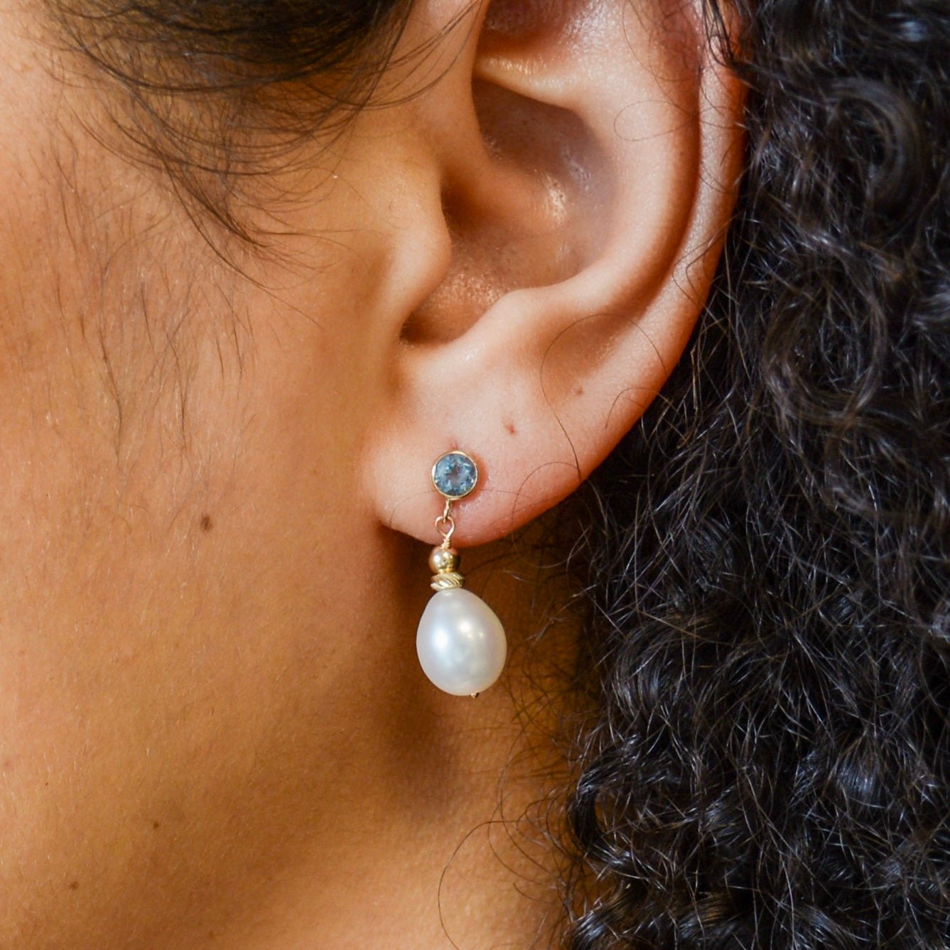 100 Ways Swiss Blue Topaz & Pearl Drop Earrings | 3.50ctw Gemstone, 0.60ctw Pearl | Elegant Dangling Jewelry for Women | Perfect for Weddings, Parties & Special Occasions
