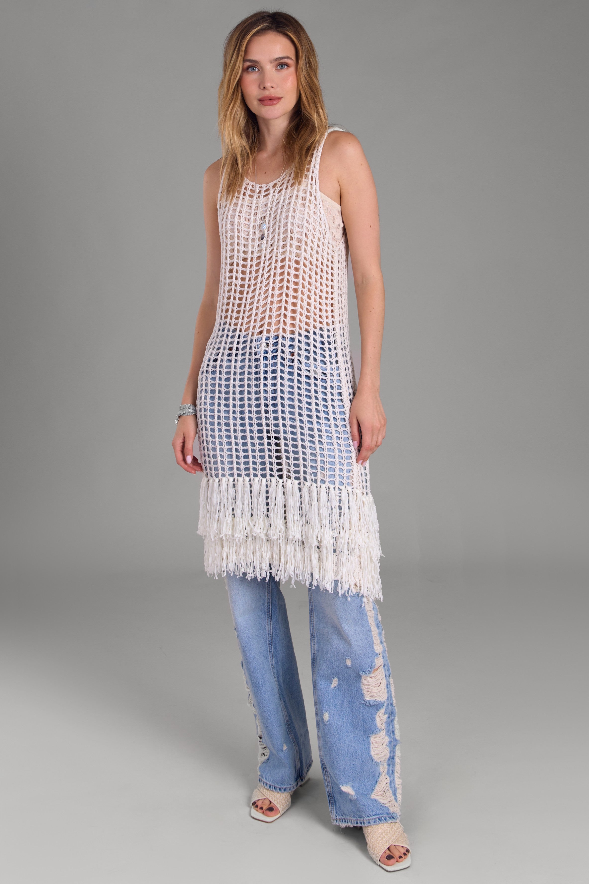 Stylish Open Knit Fringe Cover Up - Lightweight Beach Wrap for Women - Perfect for Poolside, Vacation & Summer Outfits