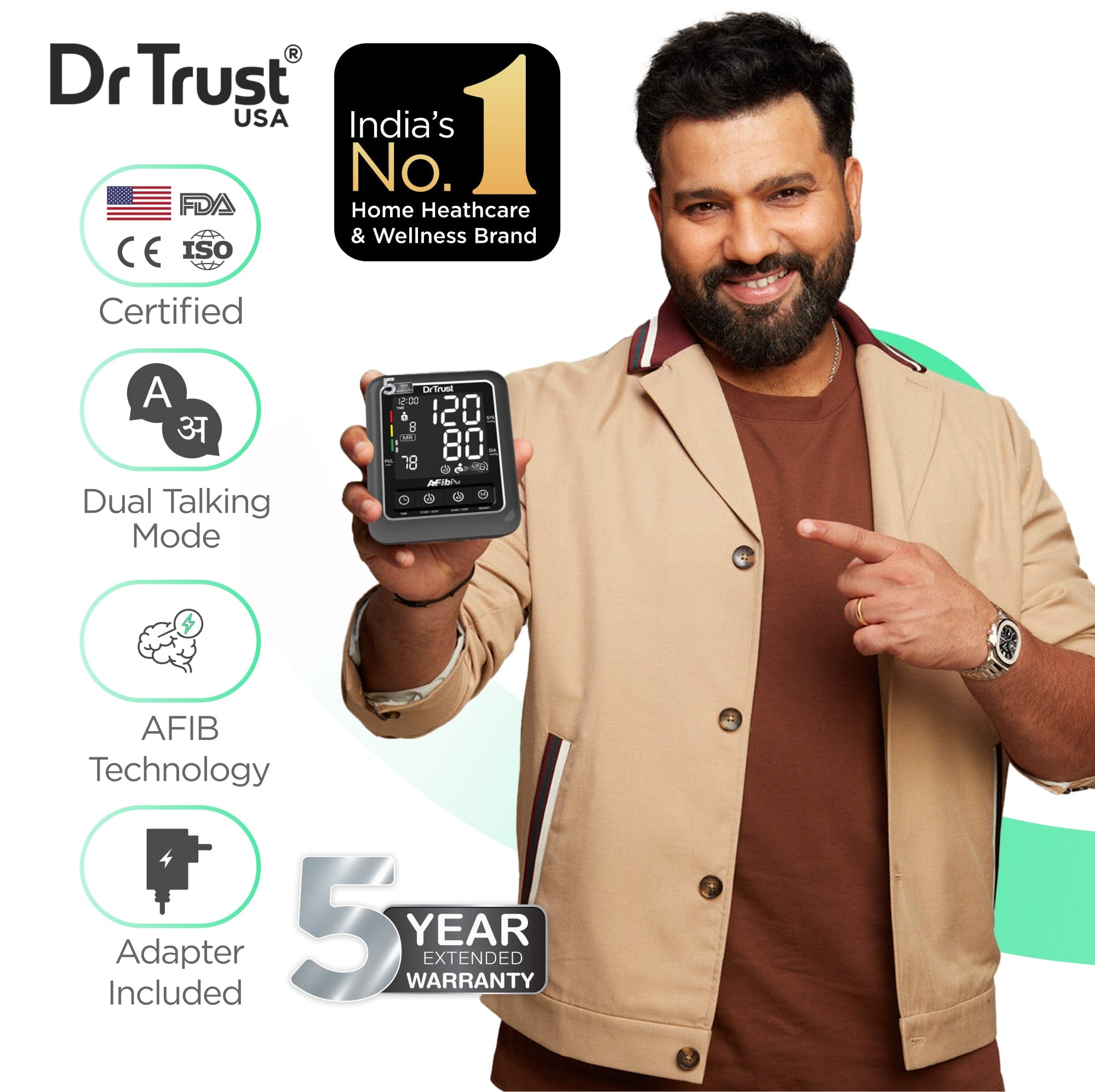 Dr Trust USA Afib Talk Atrial Fibrillation Blood Pressure Monitor - Accurate Digital BP Machine with Irregular Heartbeat Detection for Home Use (Model 104) - Perfect for Seniors & Heart Health Monitoring