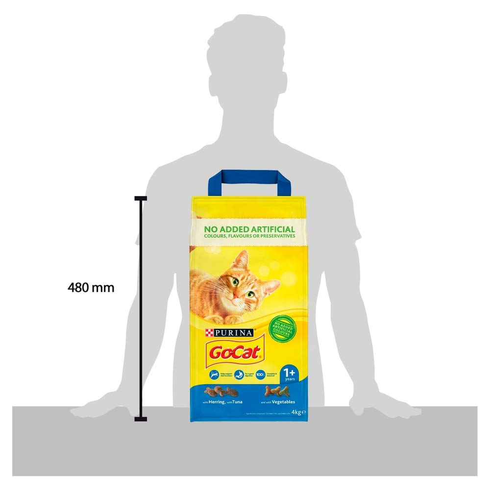 Premium Go-Cat Complete Adult Dry Cat Food with Tuna & Herring - Nutrient-Rich Formula with Vegetables - 4kg Bag for Healthy Skin & Coat - Perfect for Indoor & Outdoor Cats