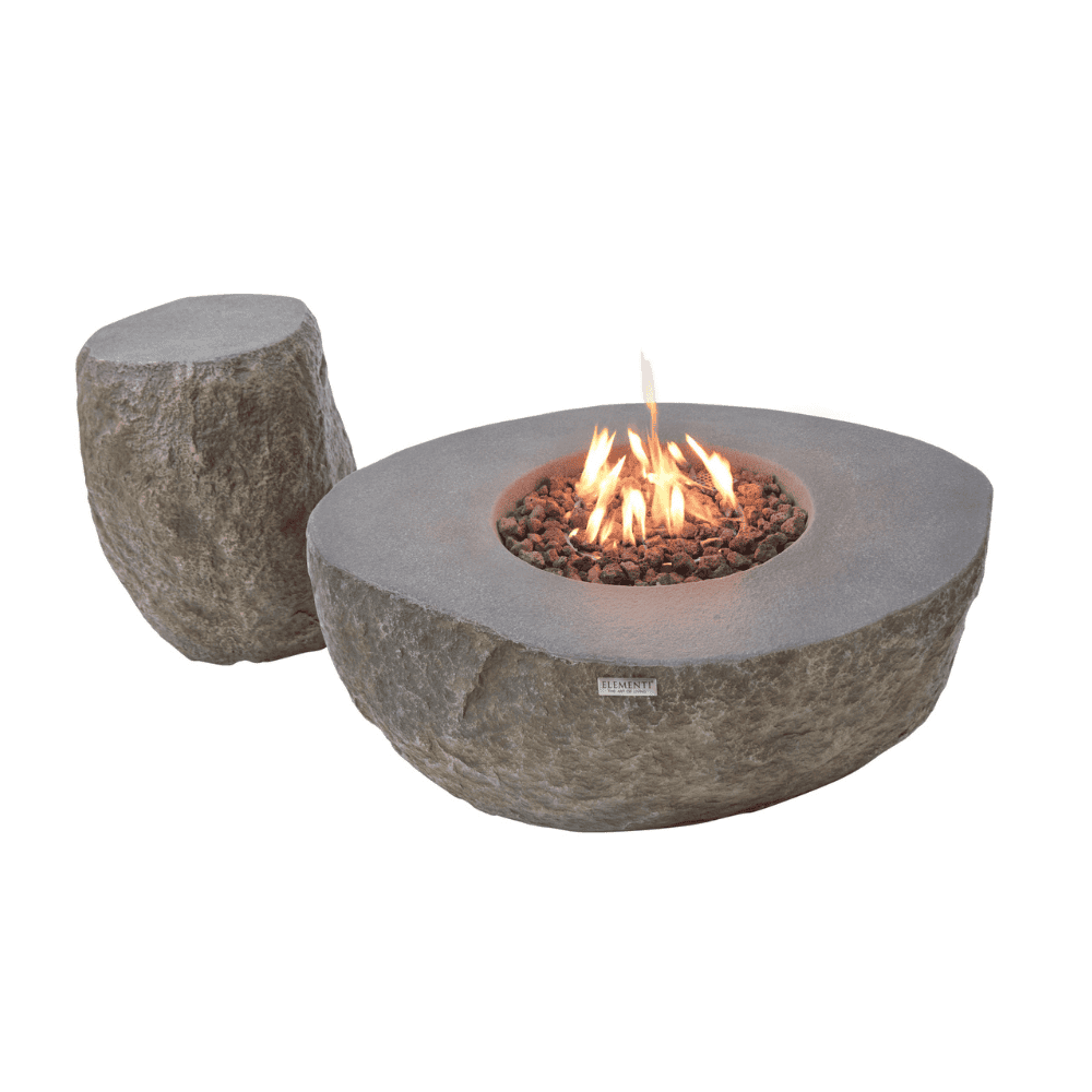 Boulder Concrete Oval Fire Table - Outdoor Patio Fire Pit for Backyard, Garden, and Poolside Gatherings