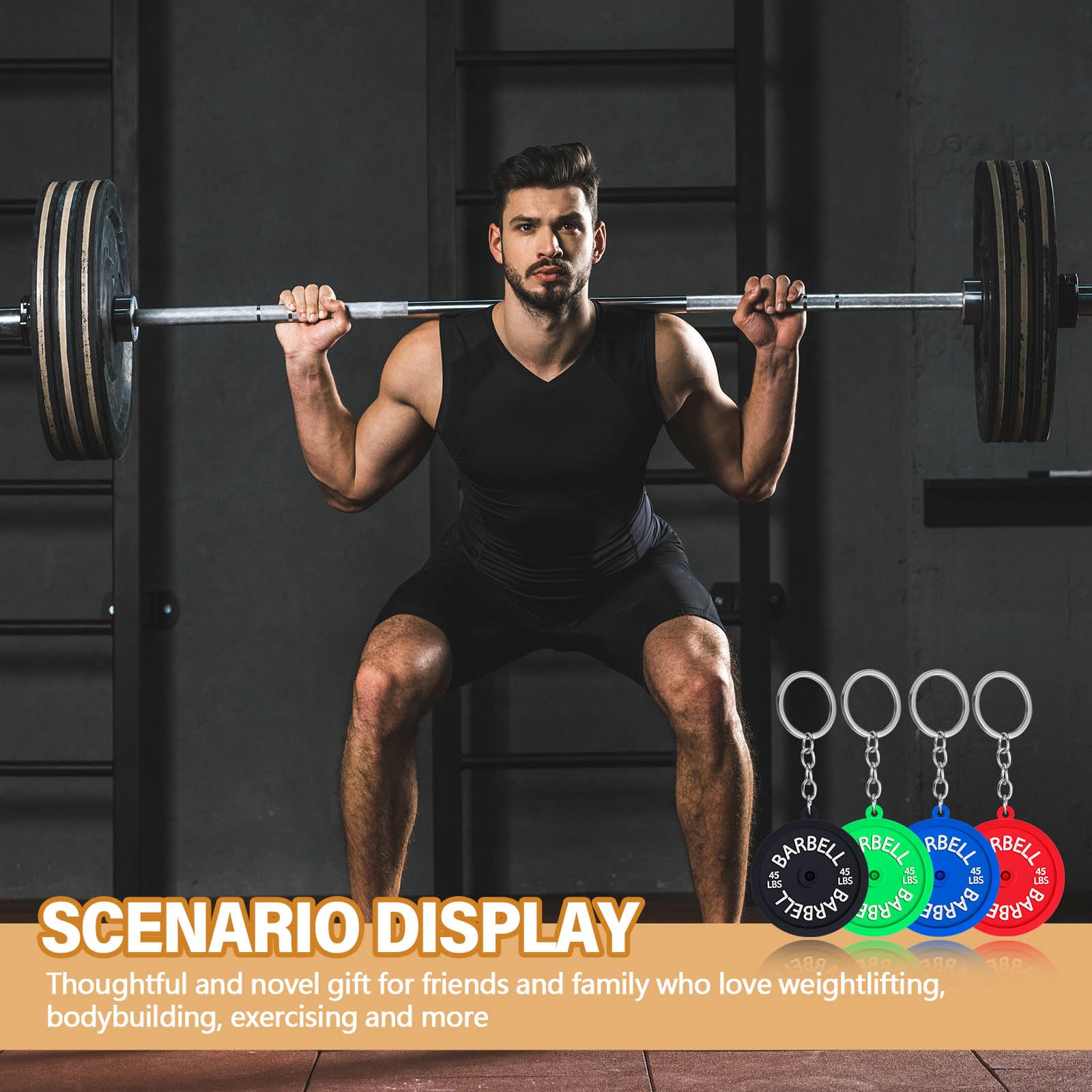 Tondiamo Gym Keychain - Barbell & Weight Plate Silicone Keychain for Gym Lovers, Fitness Enthusiasts & Weightlifters - Perfect Workout Gift for Gym Bags, Backpacks & Key Rings