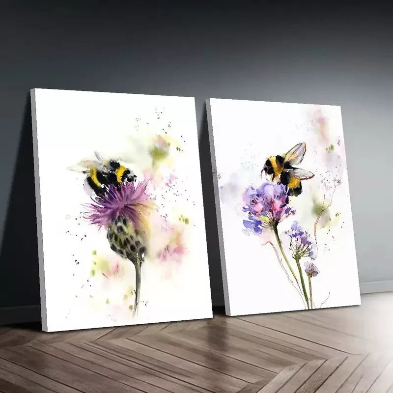 2-Piece Bumblebee on Wildflowers Framed Wall Art Set - 50x75cm High Quality Canvas Print | Australian Made | Ready to Hang | Perfect for Living Room, Bedroom & Office Decor