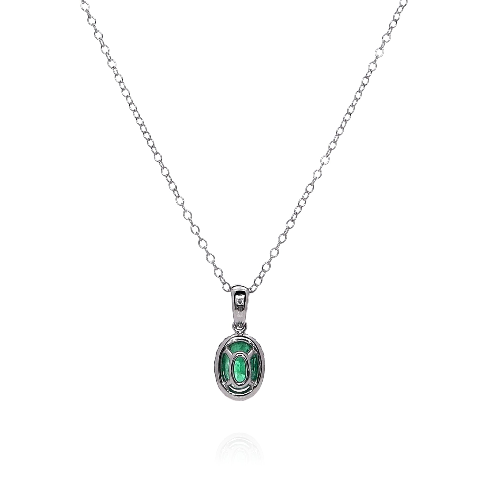 14K White Gold Oval Emerald and Diamond Halo Pendant Necklace for Women - Elegant Jewelry Gift for Anniversary, Birthday & Special Occasions