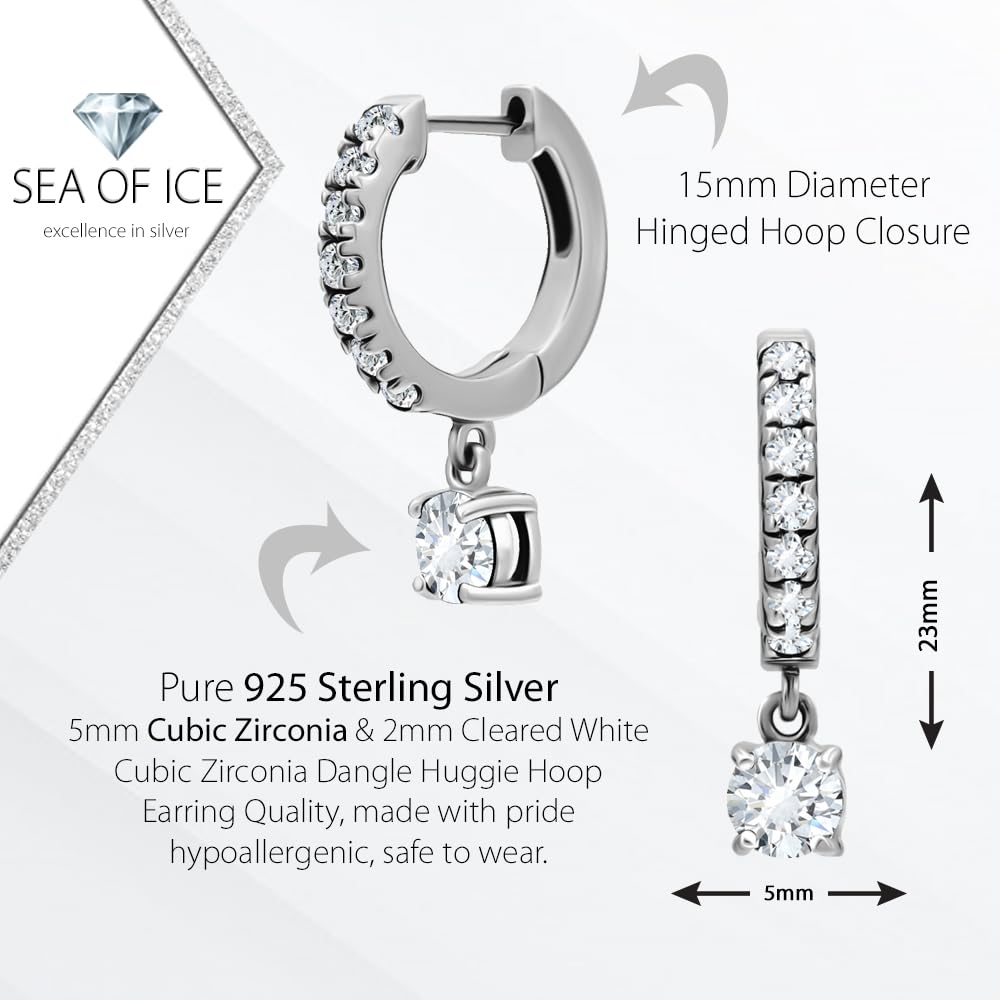 Premium 925 Sterling Silver Huggie Hoop Earrings with Birthstone & White CZ – 15mm Mini Hoop Earrings for Women – Lightweight & Comfortable Dangle Earrings – Perfect for Everyday Wear, Gifts & Special Occasions