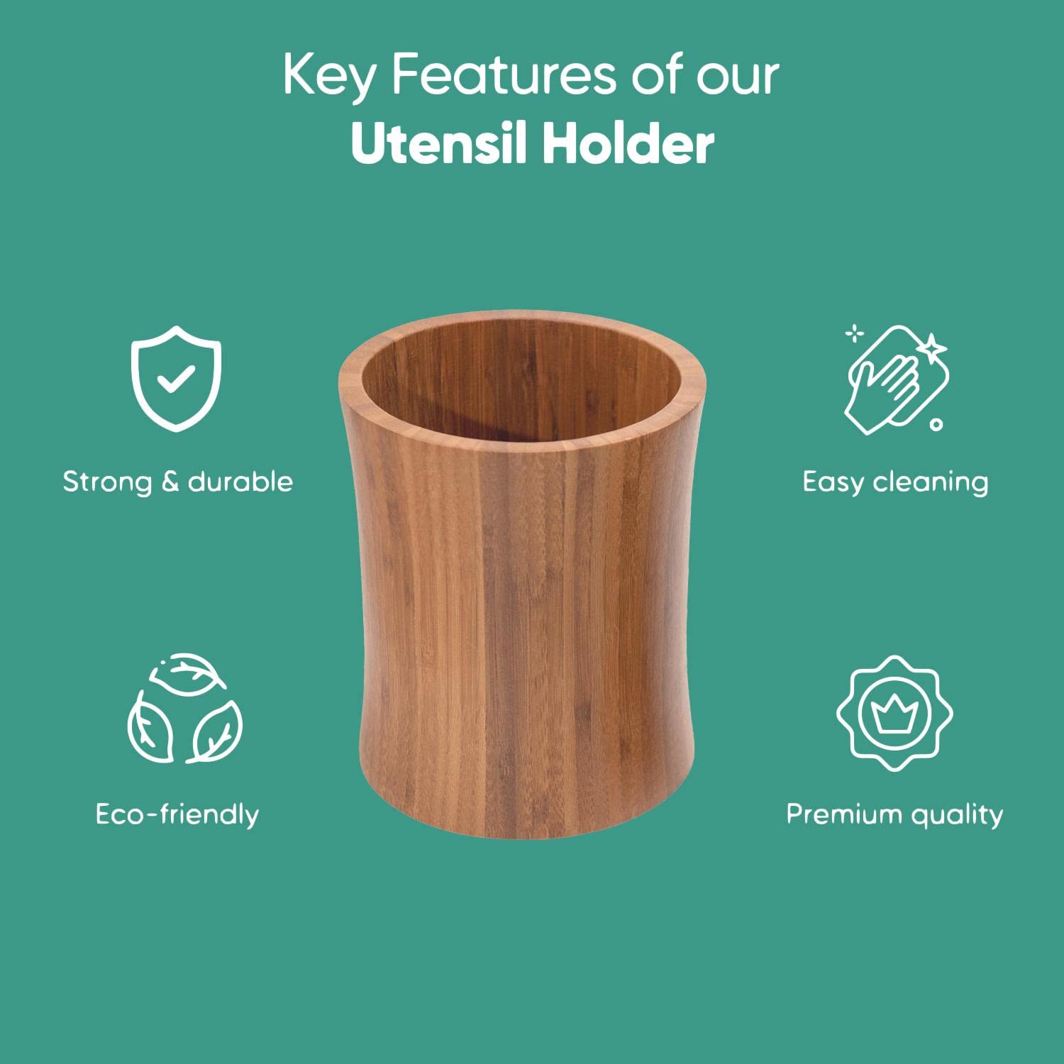 Bamboo Kitchen Counter Utensil Holder - Large Caramelized Wooden Caddy for Spoons & Cooking Tools | Perfect for Countertop Organization & Kitchen Decor