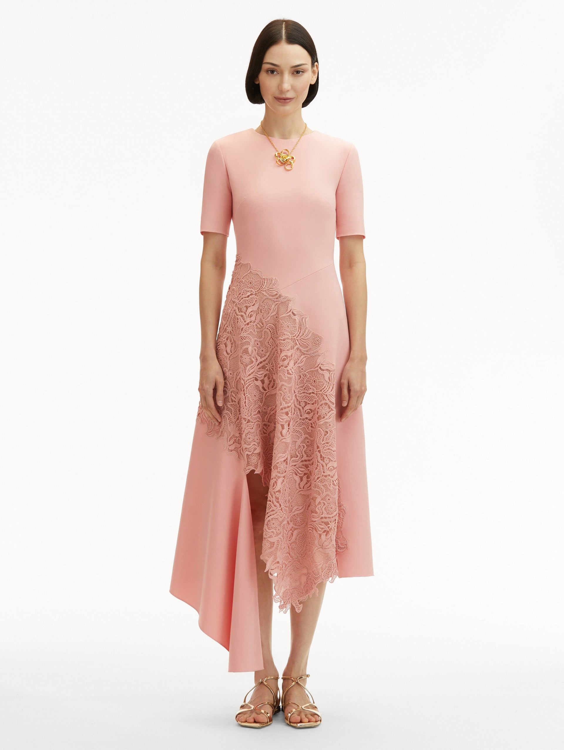 Elegant Bellflower Guipure & Wool Dress for Women - Floral Lace Embroidered Winter Dress for Parties, Weddings & Formal Events