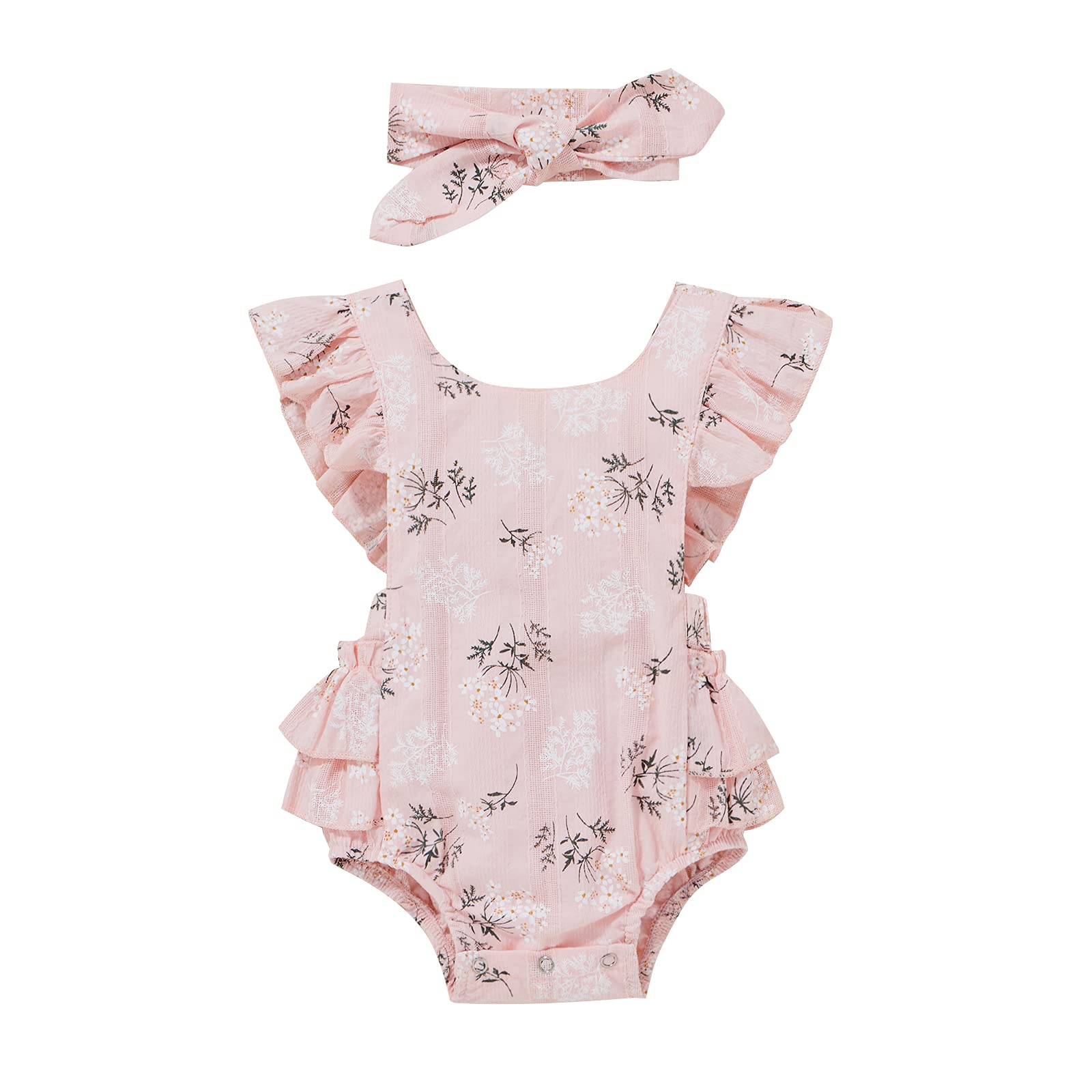 Yingyingni Newborn Baby Girl Romper - Sleeveless Summer Jumpsuit Outfit with Headband | Soft Cotton Infant Clothes for 0-24 Months | Perfect for Playtime, Photo Shoots & Special Occasions