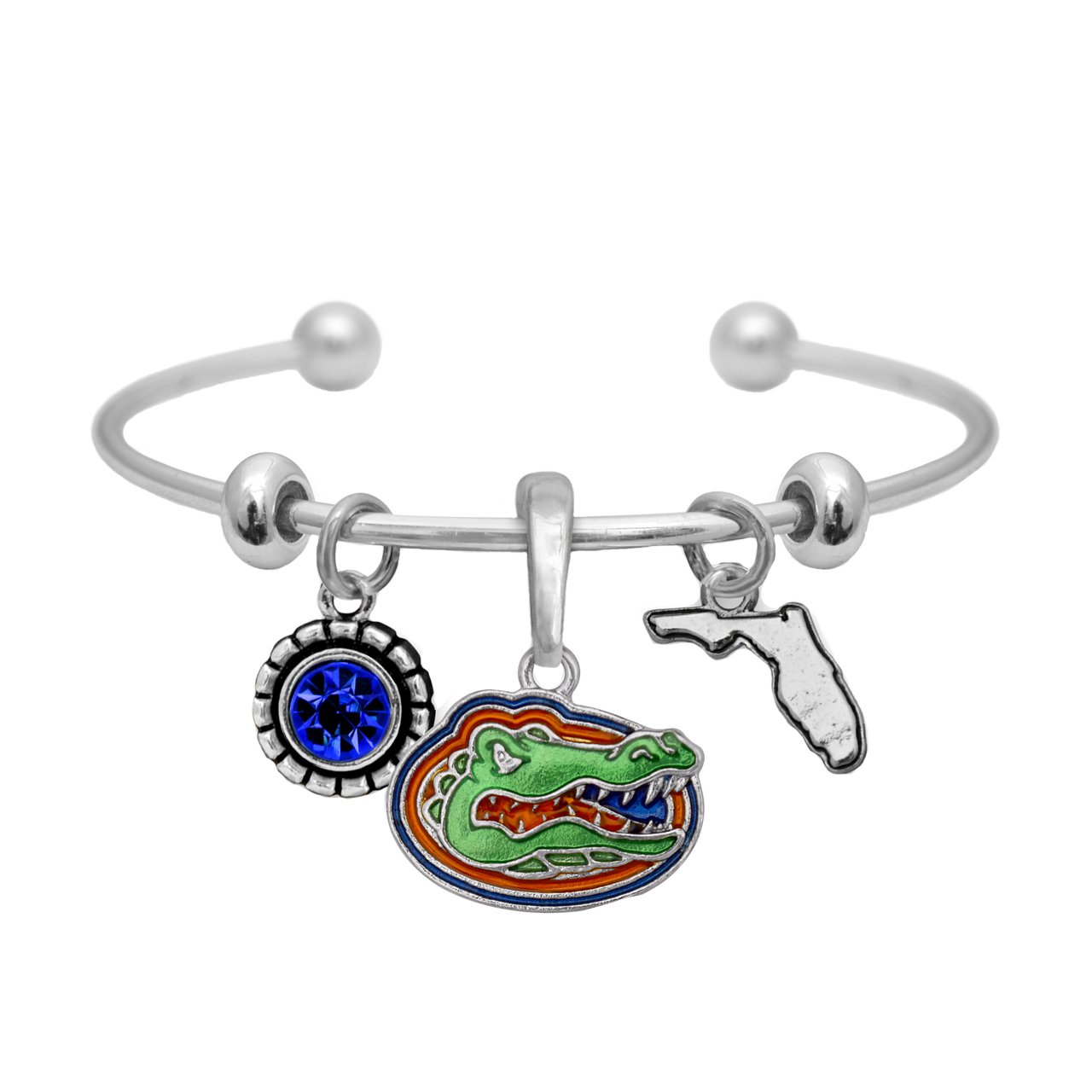 Florida Gators Home Sweet Home Silver Crystal Cuff Bracelet - UF Gators Team Spirit Jewelry - Perfect for Game Day, Graduation & Fan Gifts