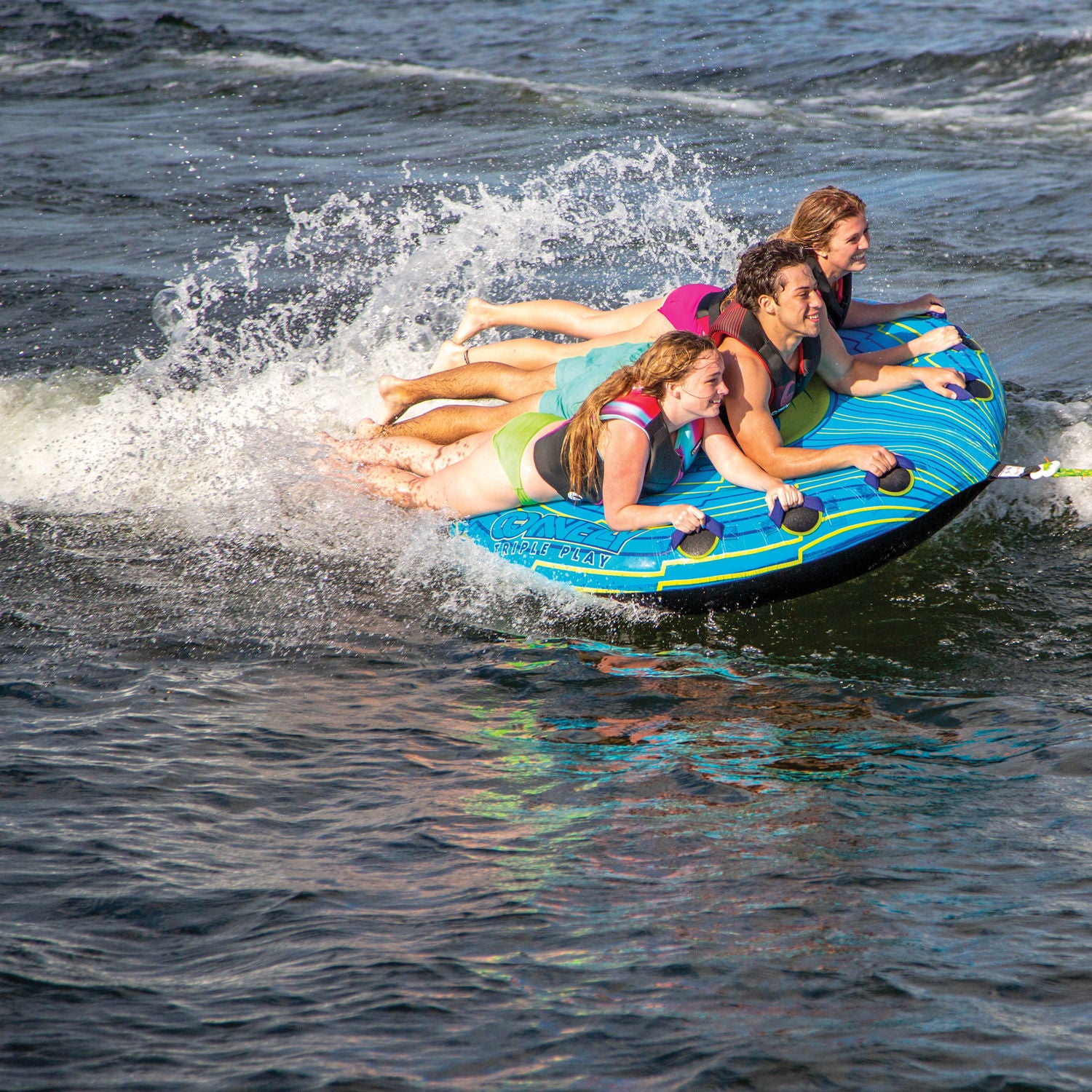 Connelly Triple Play Towable Tube - 3 Rider Inflatable Water Tube for Boating & Lake Fun - Perfect for Family & Friends Water Sports Adventure