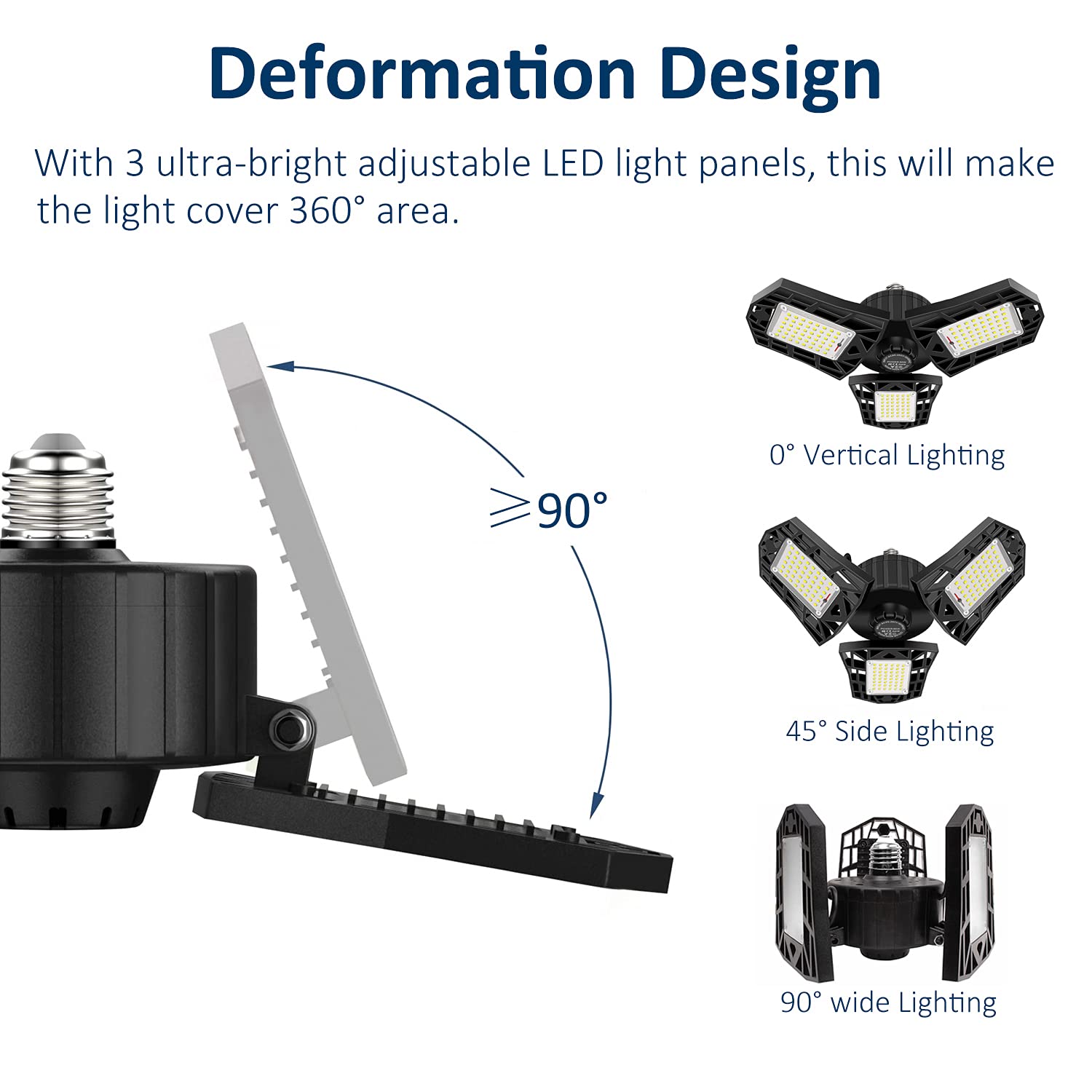 GHUSTAR 2-Pack 60W LED Garage Lights - 6000LM 6500K Adjustable Multi-Position Shop Lights, Deformable Ceiling Lighting for Garage, Workshop, Warehouse & Basement - Energy Saving Bright White Glow