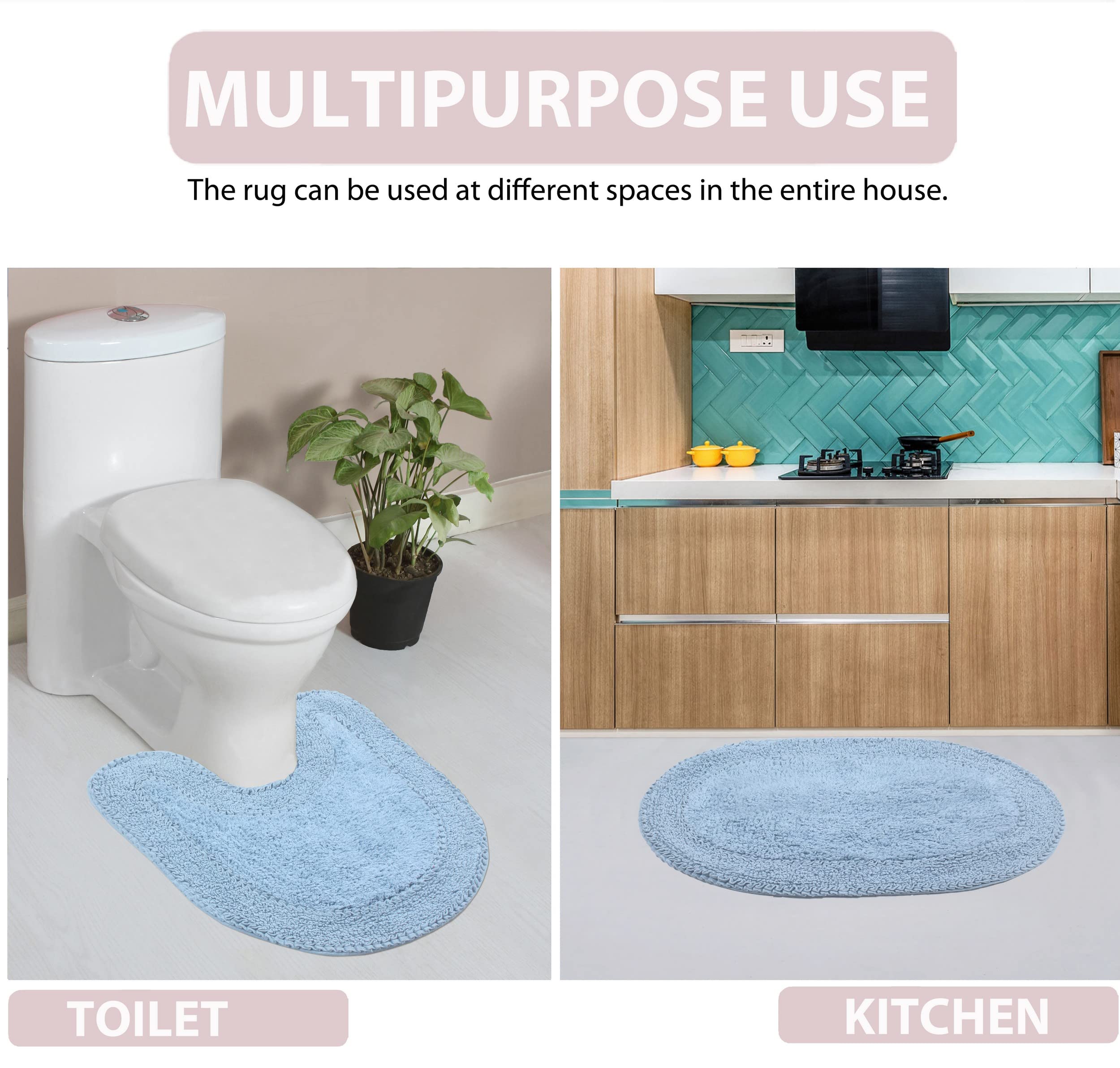 Home Weavers Double Ruffle 100% Cotton Bathroom Rugs Set - Ultra Soft, Absorbent & Washable Non-Slip Bath Mat for Bathroom & Kitchen - 17