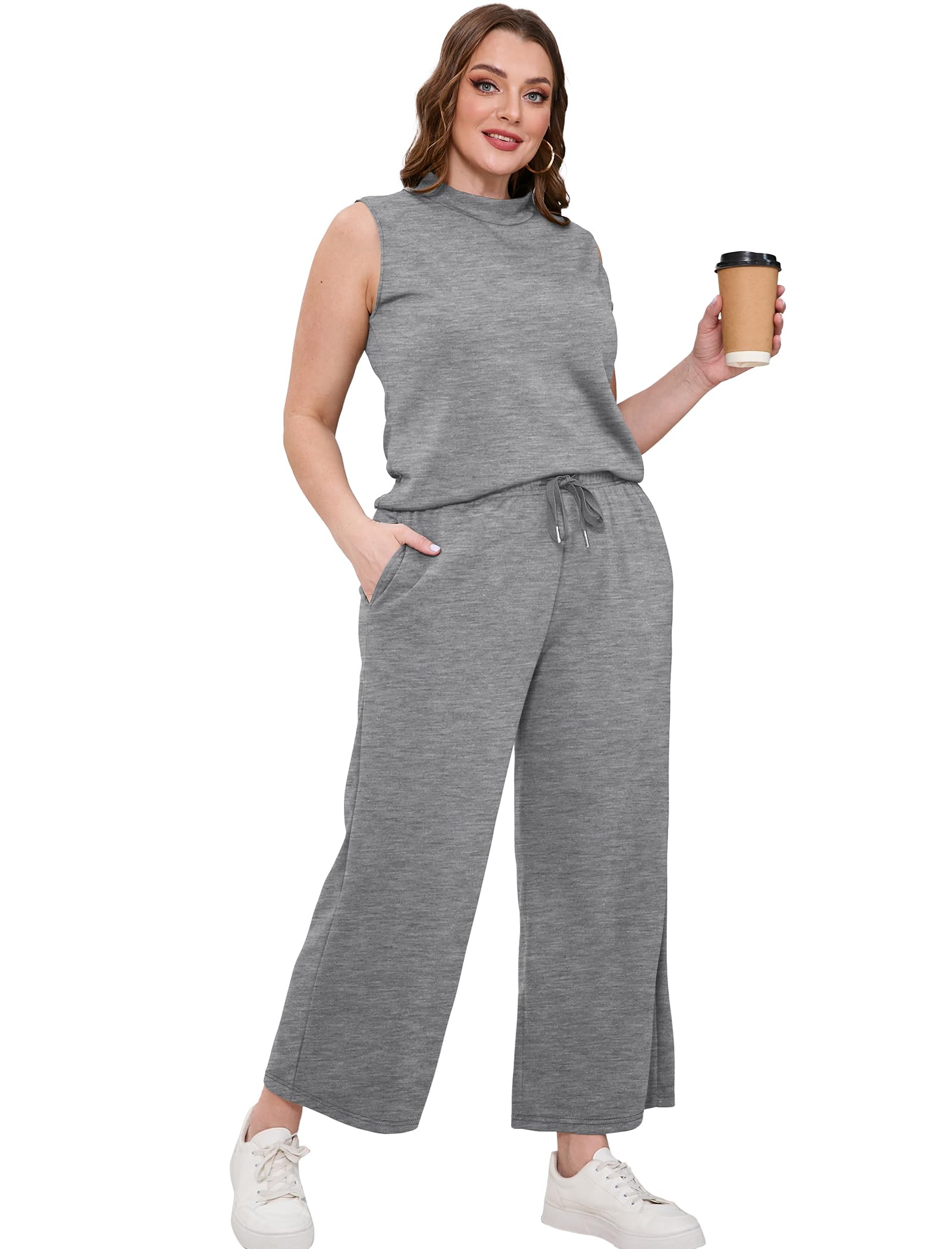 Women's Summer Two Piece Outfits - SAMPEEL Lounge Sets with Mock Neck Tops & Wide Leg Crop Pants | Casual Wear, Vacation Travel Clothes, Beach Outfits, Street Style Fashion