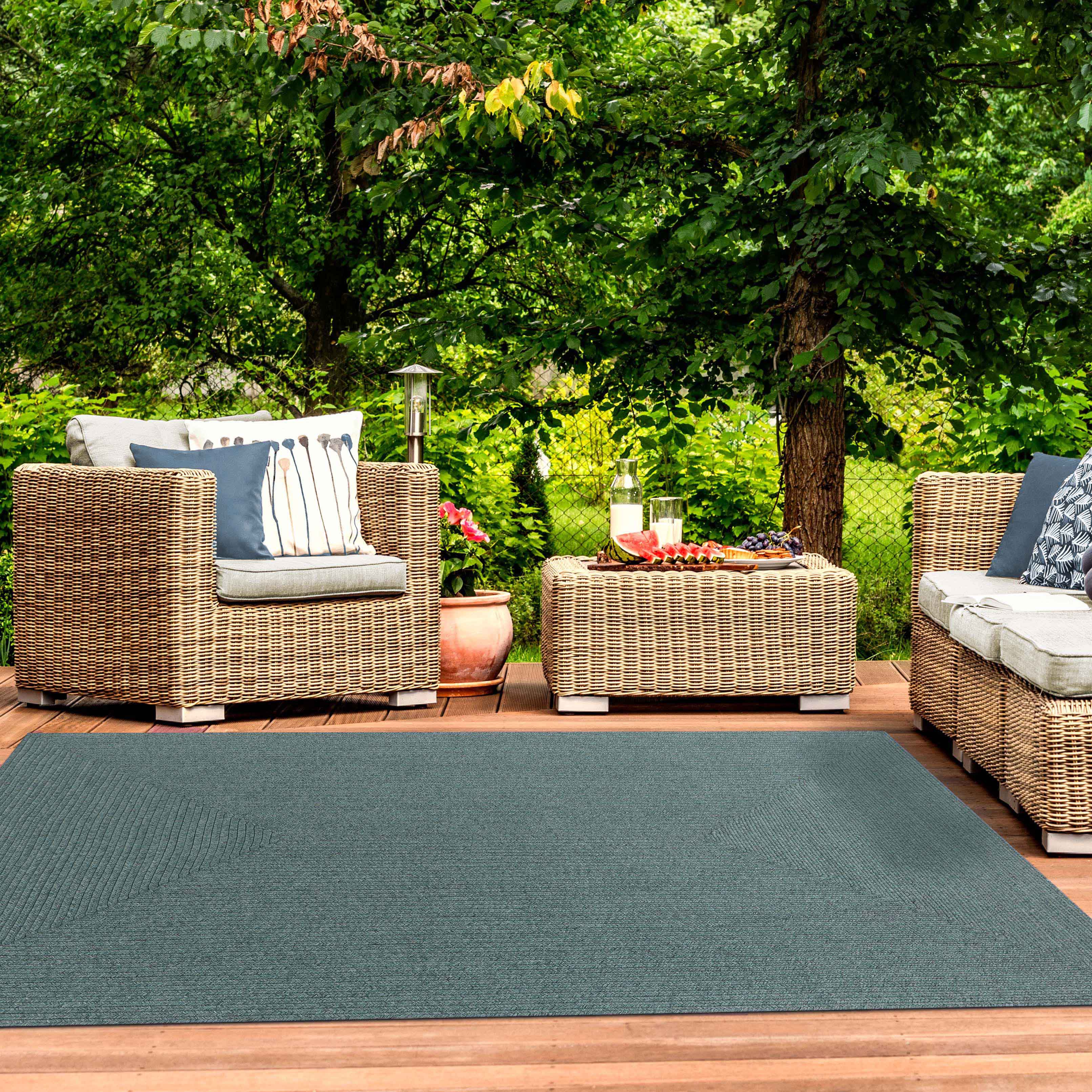Bohemian Rectangle Braided Area Rug - Non-Slip Indoor Outdoor Rug for Living Room, Bedroom, Patio - Soft Woven Jute Natural Fiber Floor Mat for Home Decor