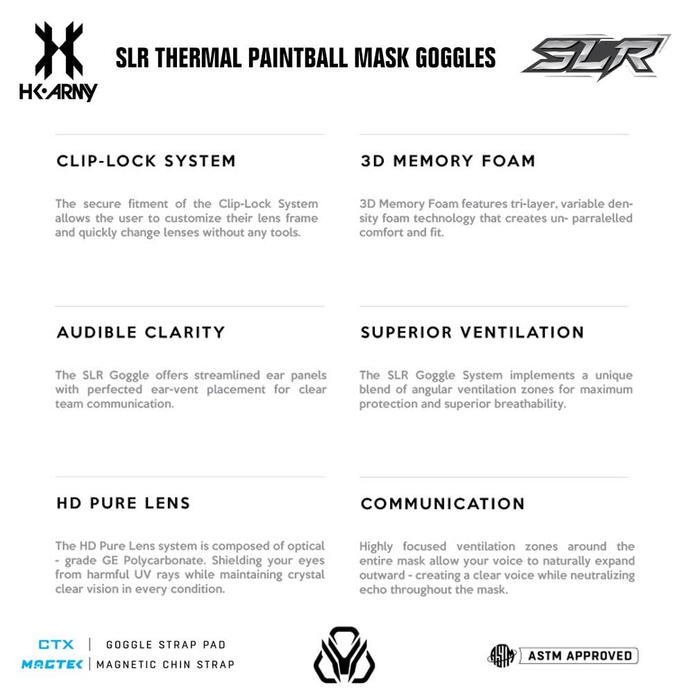 HK Army SLR Paintball & Airsoft Mask - Thermal Anti-Fog HD Pure Lens System for Clear Vision - Perfect for Outdoor Games, Tactical Training & Extreme Sports