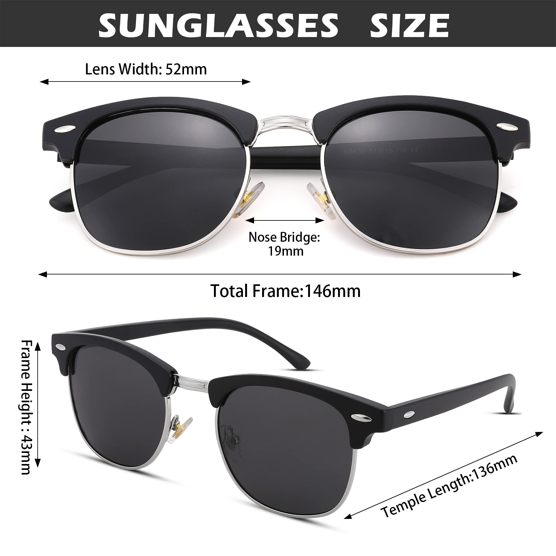 Pro Acme Semi-Rimless Polarized Sunglasses UV 400 Protection for Women & Men - Stylish Outdoor Sun Protection for Driving, Beach & Sports