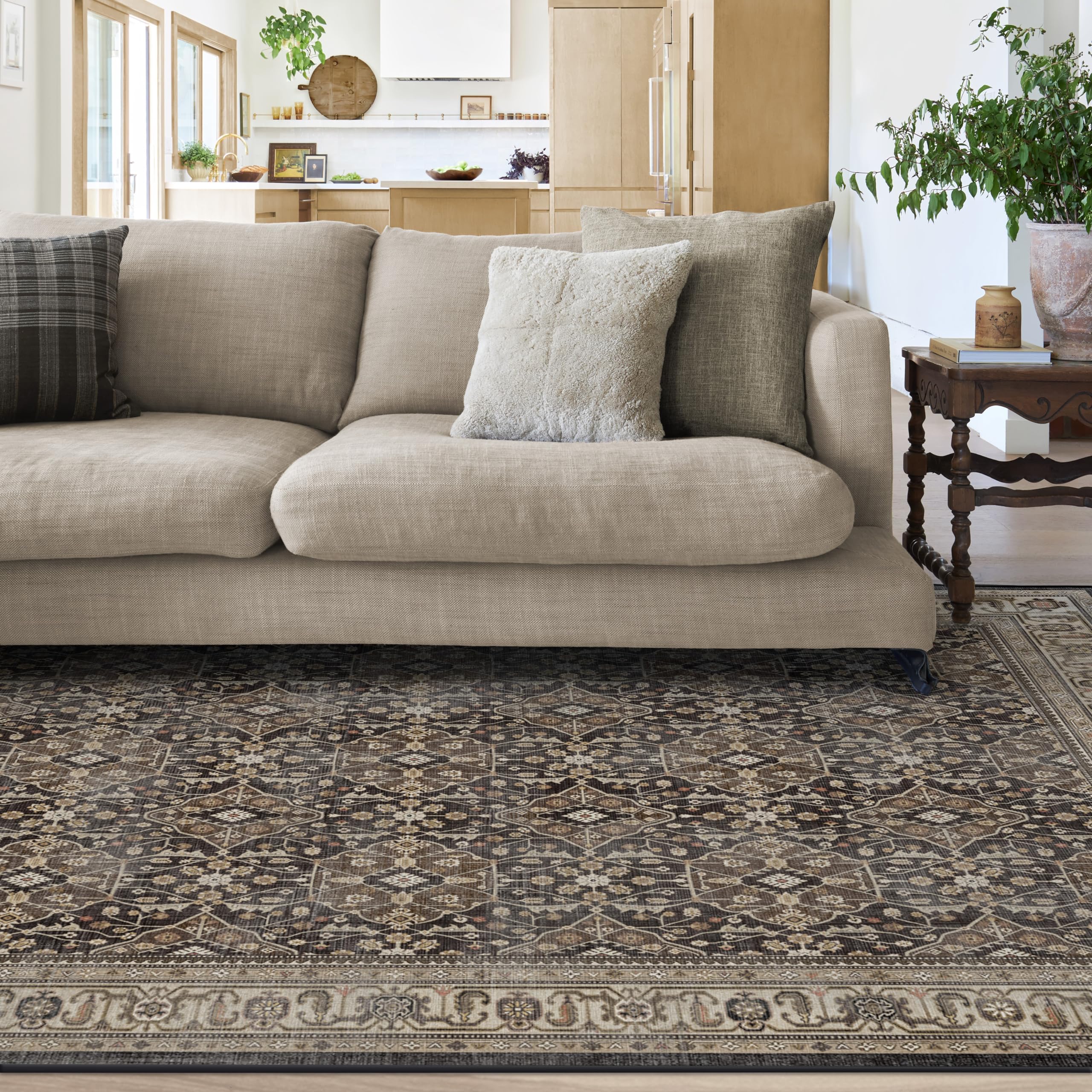 Ruggable Washable 5x7 Area Rug - Alessia Dark Wood Pattern | Non-Slip Premium Indoor Rug for Living Room, Bedroom, Kitchen, Office & Classroom | Easy Clean Spill-Proof Floor Mat for Homes with Pets & Kids