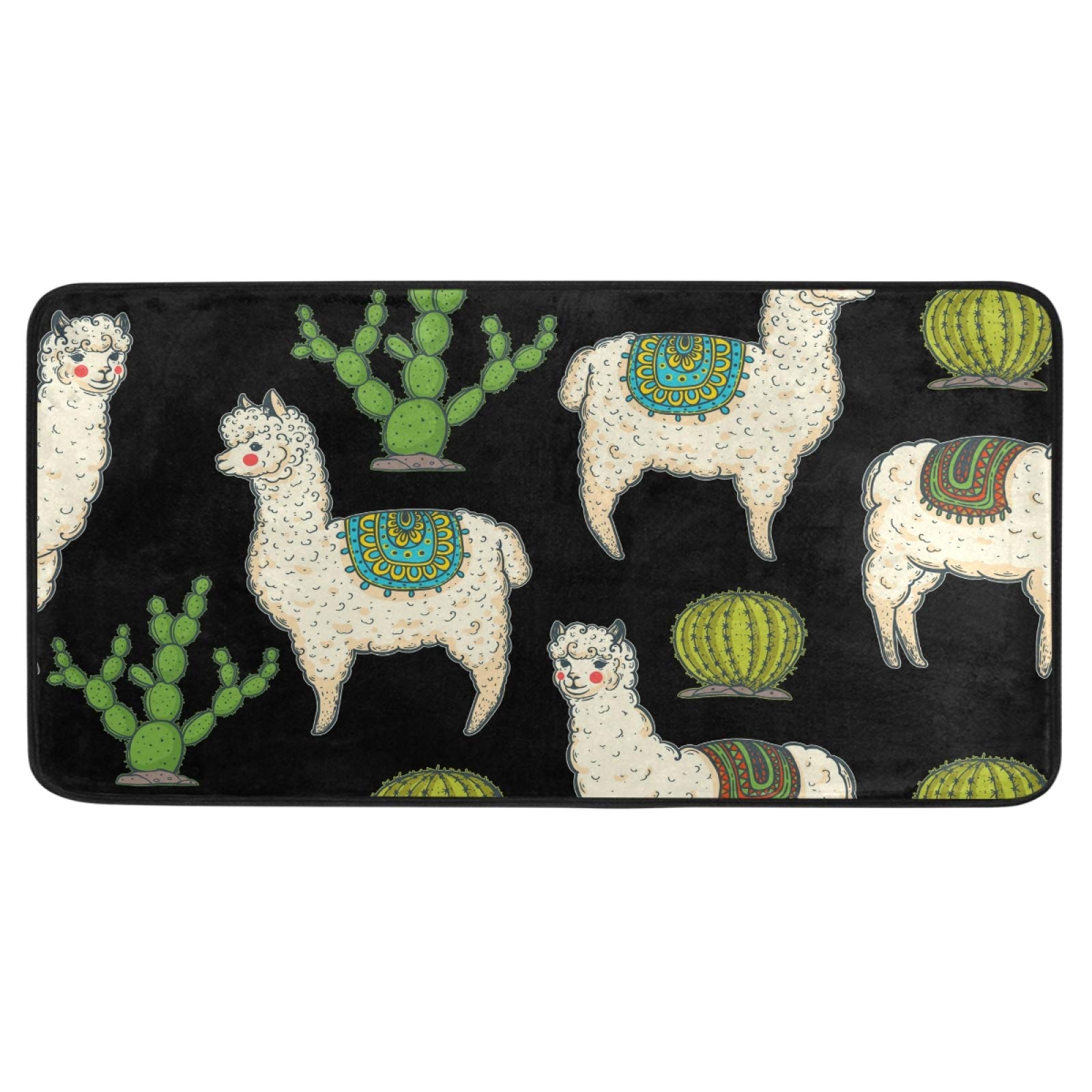 **Cute Llamas Alpaca Cactus Kitchen Rug Mat - Anti-Fatigue Non-Slip Floor Mat, Oil & Stain Resistant, Easy to Clean - Perfect for Kitchen, Bathroom, Indoor & Outdoor Doormat**