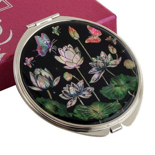 2X/1X Magnification Compact Mirror - Travel Makeup Mirror for Purses, Gifts for Women (White Lotus) - Home & Travel Use
