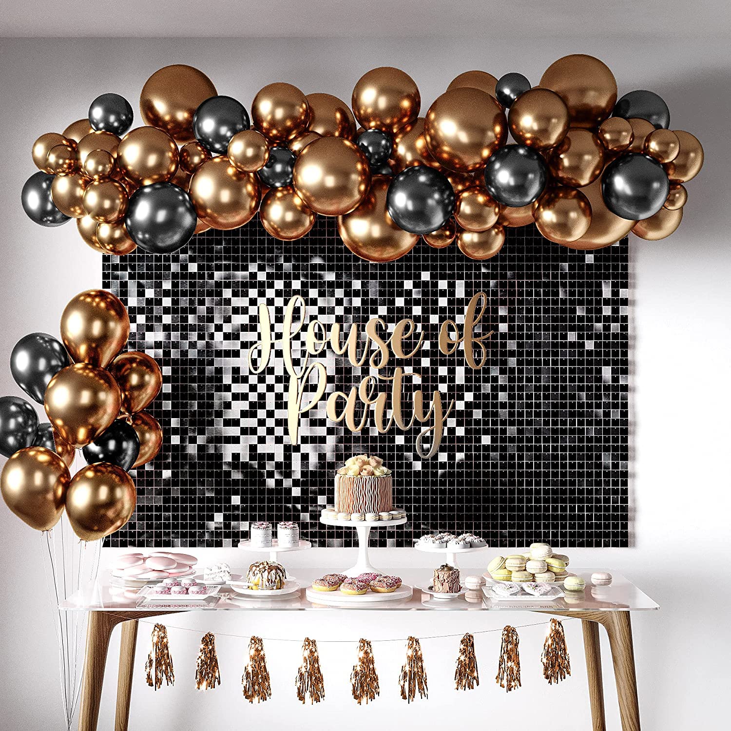 HOUSE OF PARTY - 15 Pack Sequin Square Shimmer Wall Backdrop Panels for Wedding, Anniversary, Birthday, Engagement & Bachelorette Party Decorations - Perfect for Photo Booths, Stage Backdrops, and Event Decor