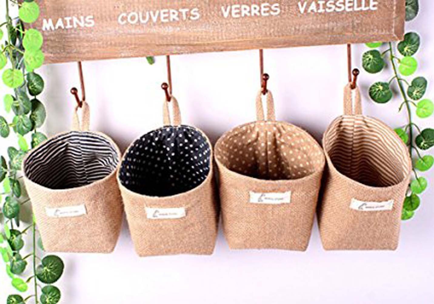 4 Pack Linen Wall Hanging Storage Organizer - Multi-Purpose Door Basket for Home Decor, Toy Storage, Office Supplies & Hanging Flower Pots (12x10cm) | Perfect for Bedroom, Nursery & Small Space Organization