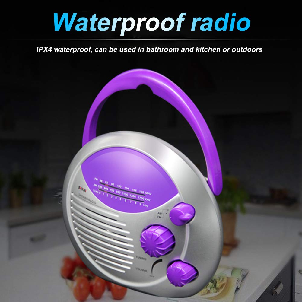 Waterproof IPX4 Shower Radio with Built-in Speaker, Portable Travel Bathroom Radio for Outdoor Use, AM FM Kitchen Gift for Home Music Play - Perfect for Showers, Camping & Home Decor