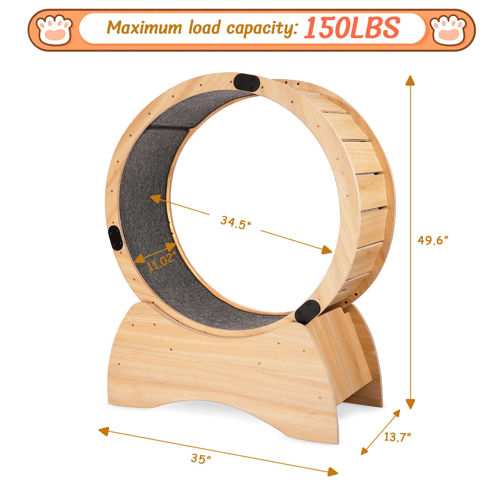 Premium Solid Wood Cat Exercise Wheel - Natural Oak Pet Running Wheel for Weight Loss & Daily Fitness - Fun Spinning & Scratching Activity Toy for Indoor Cats