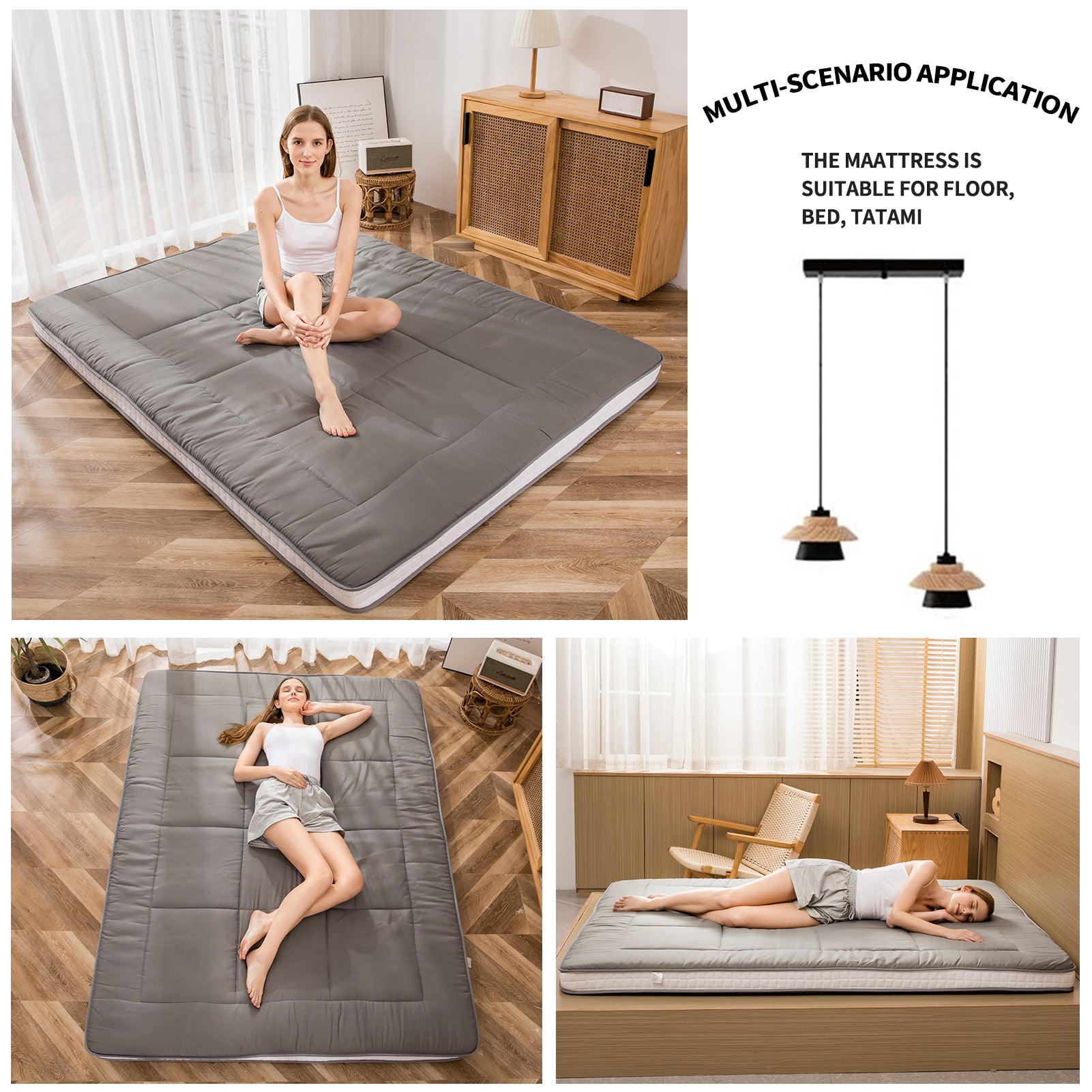 MAXYOYO Extra Thick Japanese Floor Futon Mattress - Dark Grey Foldable Tatami Bed for Guest Room, Meditation & Small Space Living | Comfortable Floor Sleeping Solution